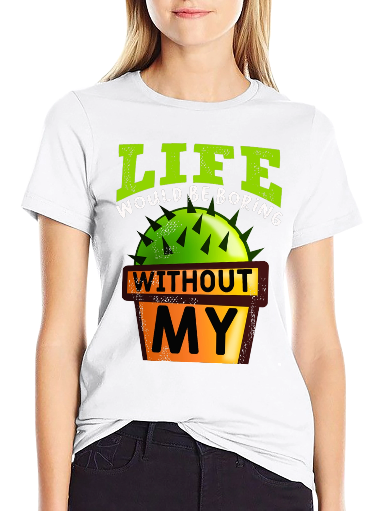 Black Life Would Be Boring Cactus Graphic T-Shirt view 9