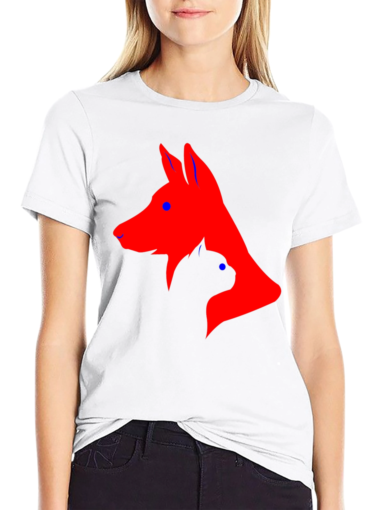 Black Dog and Cat Silhouette Black T-Shirt view 9