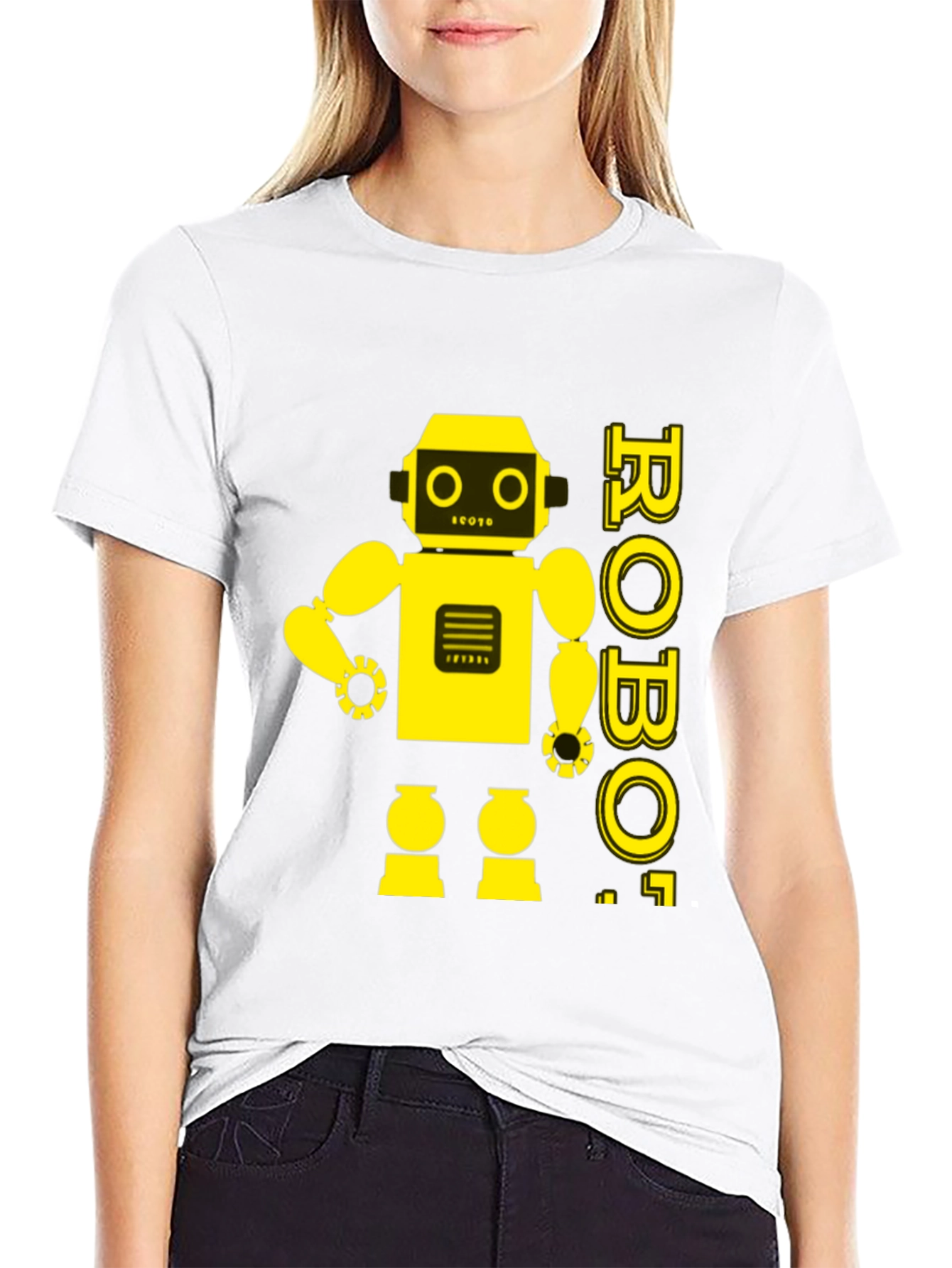 Black Retro Robot Graphic Tee - Black Cotton T-Shirt view 9