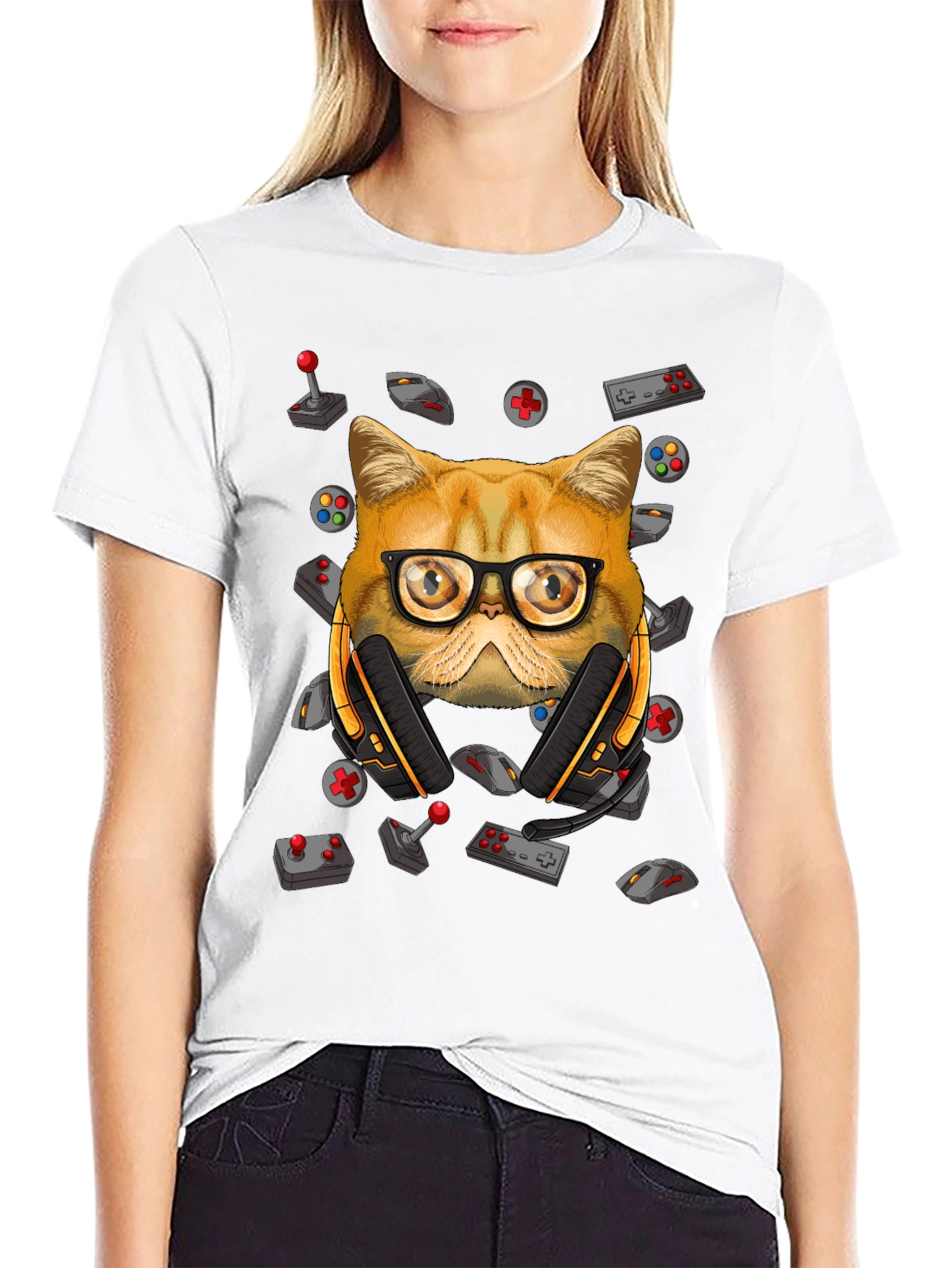 Black Gamer Cat T-Shirt - Funny Graphic Tee view 9