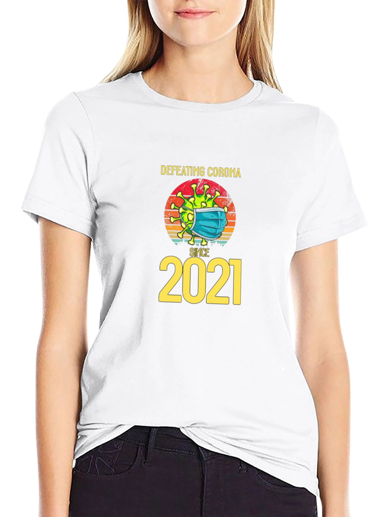 Black Defeating Corona Since 2021 T-Shirt view 9
