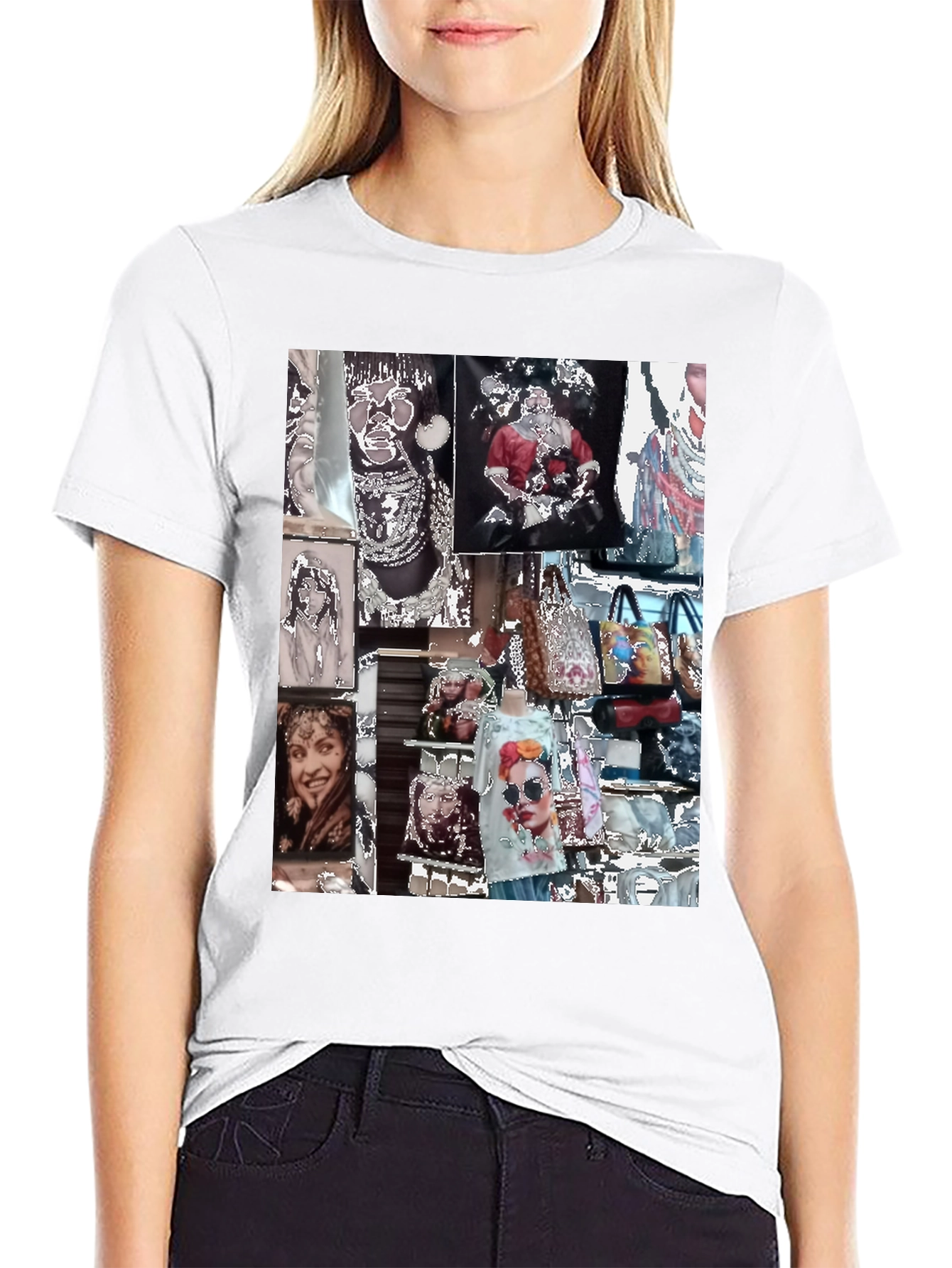 Black Artistic Collage Graphic Black T-Shirt view 9
