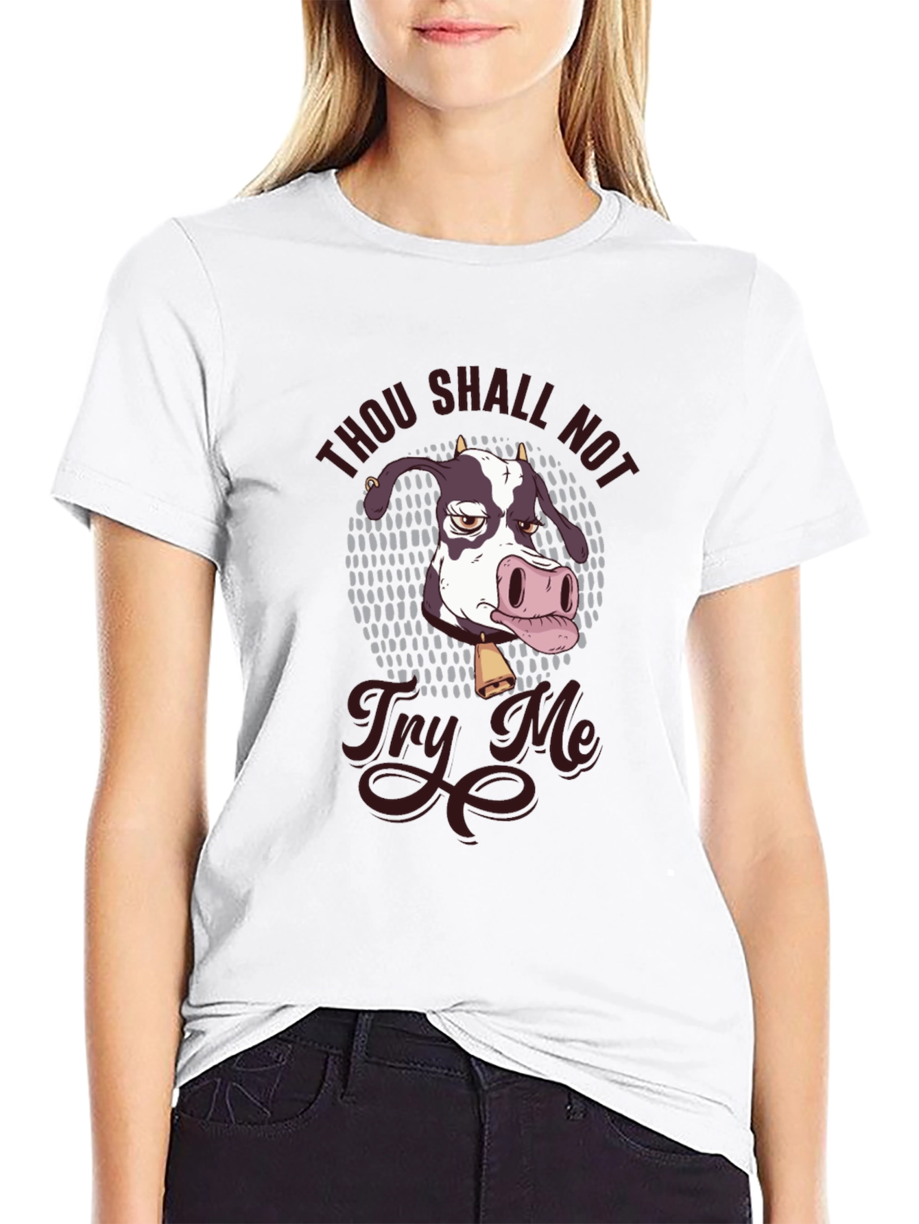 Black Funny Cow Graphic T-Shirt - Thou Shall Not Try Me view 9