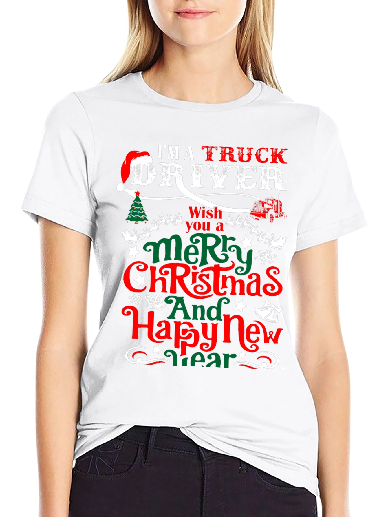 Black Truck Driver Christmas T-Shirt view 9