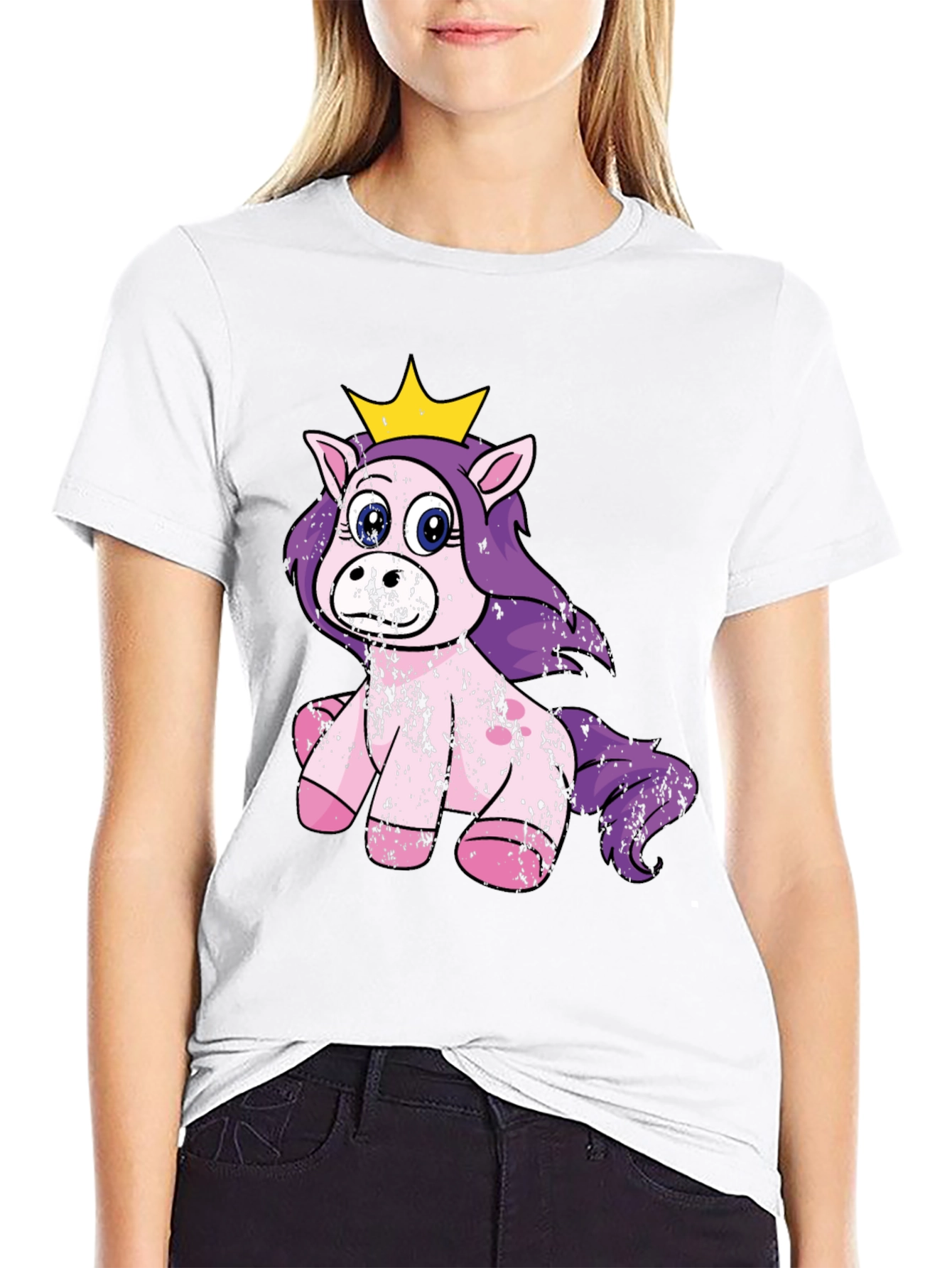 Black Cute Princess Unicorn Black T-Shirt view 9