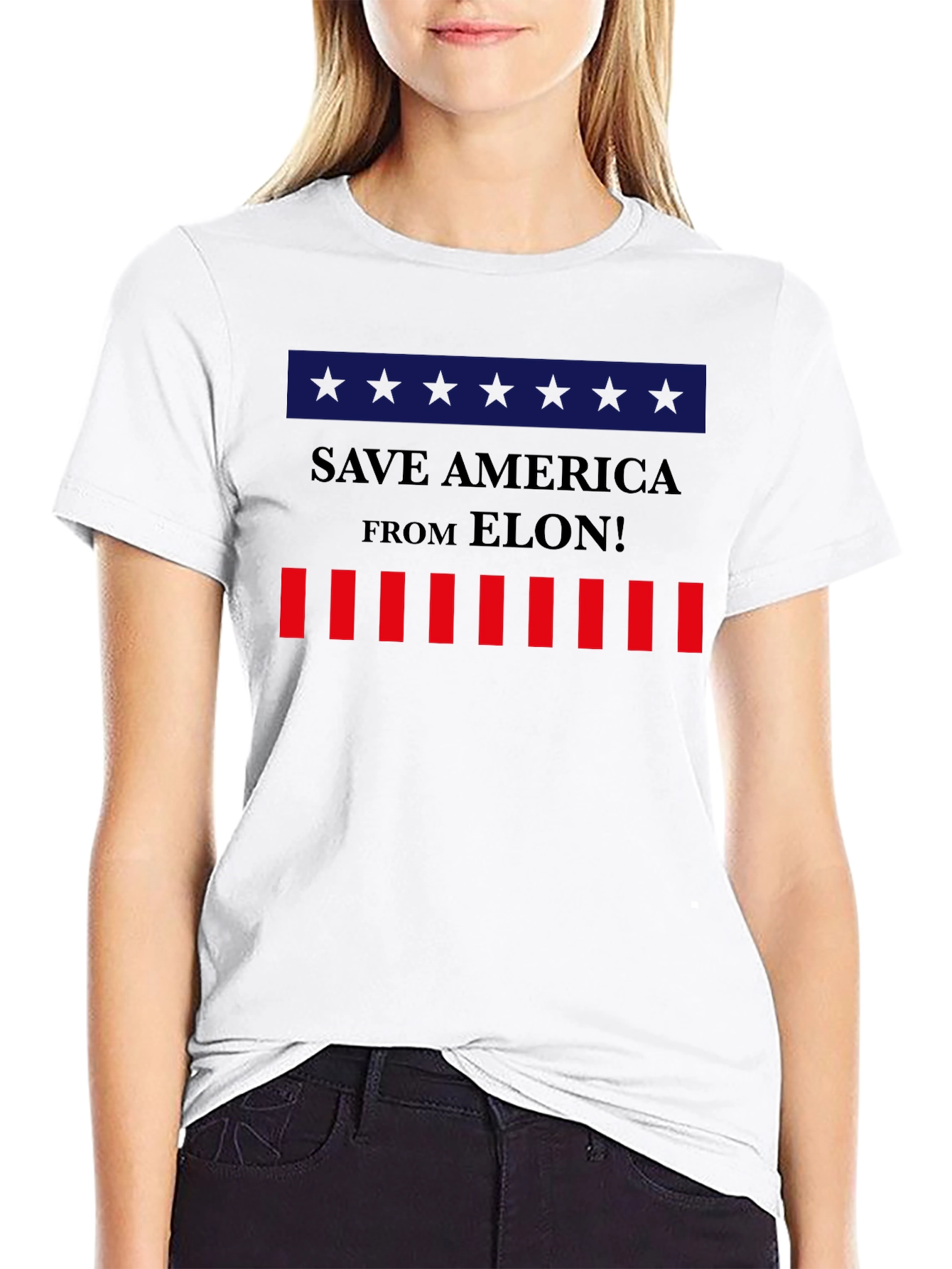 Black Save America From Elon! Graphic Tee view 9