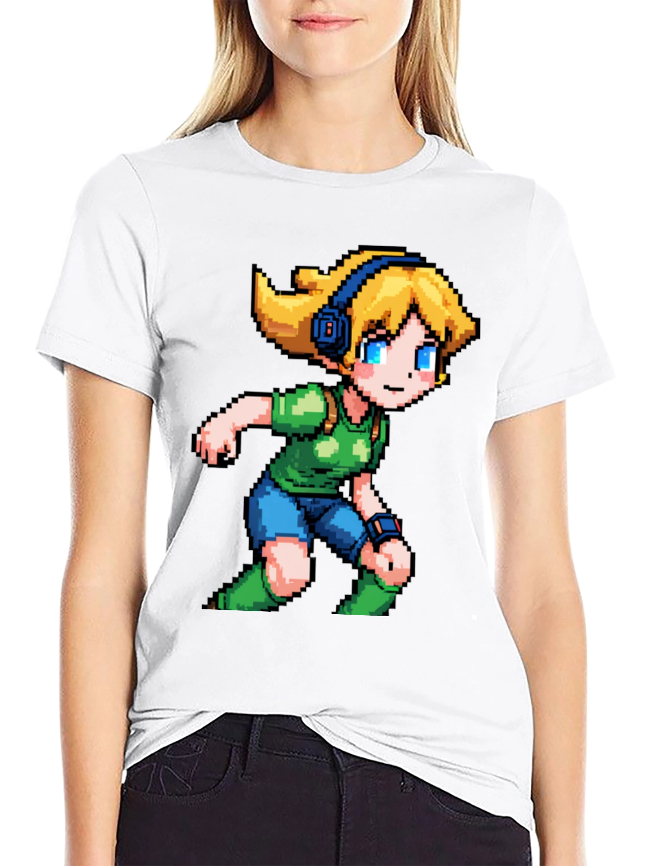 Black Pixelated Girl Graphic Tee view 9