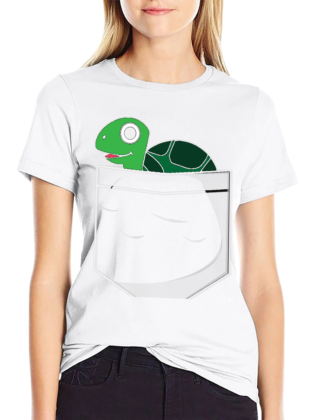 Black Turtle in Pocket Graphic Tee - Novelty Shirt view 9