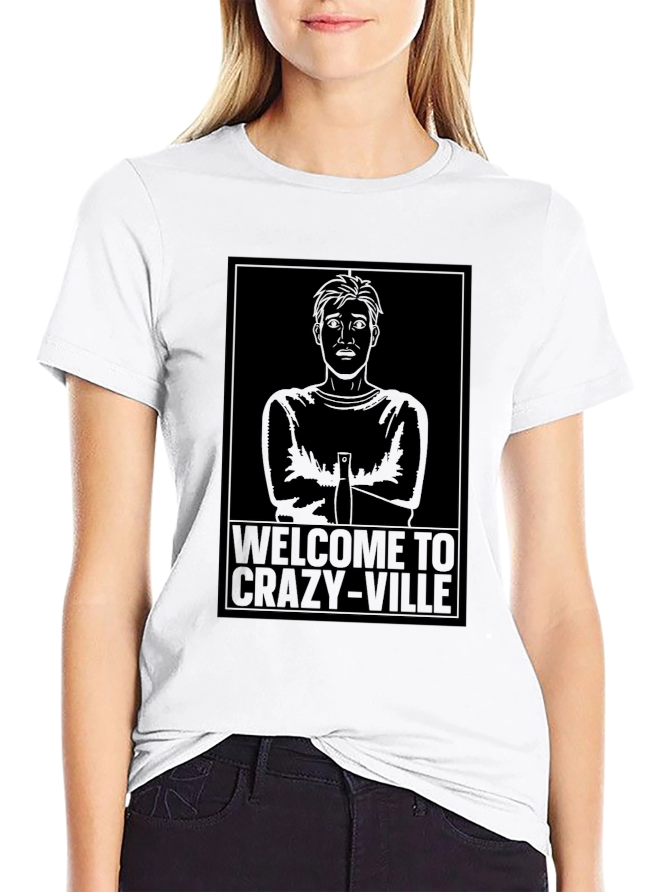 Black Welcome to Crazy-Ville Graphic T-Shirt - Mens Crew Neck Tee view 9