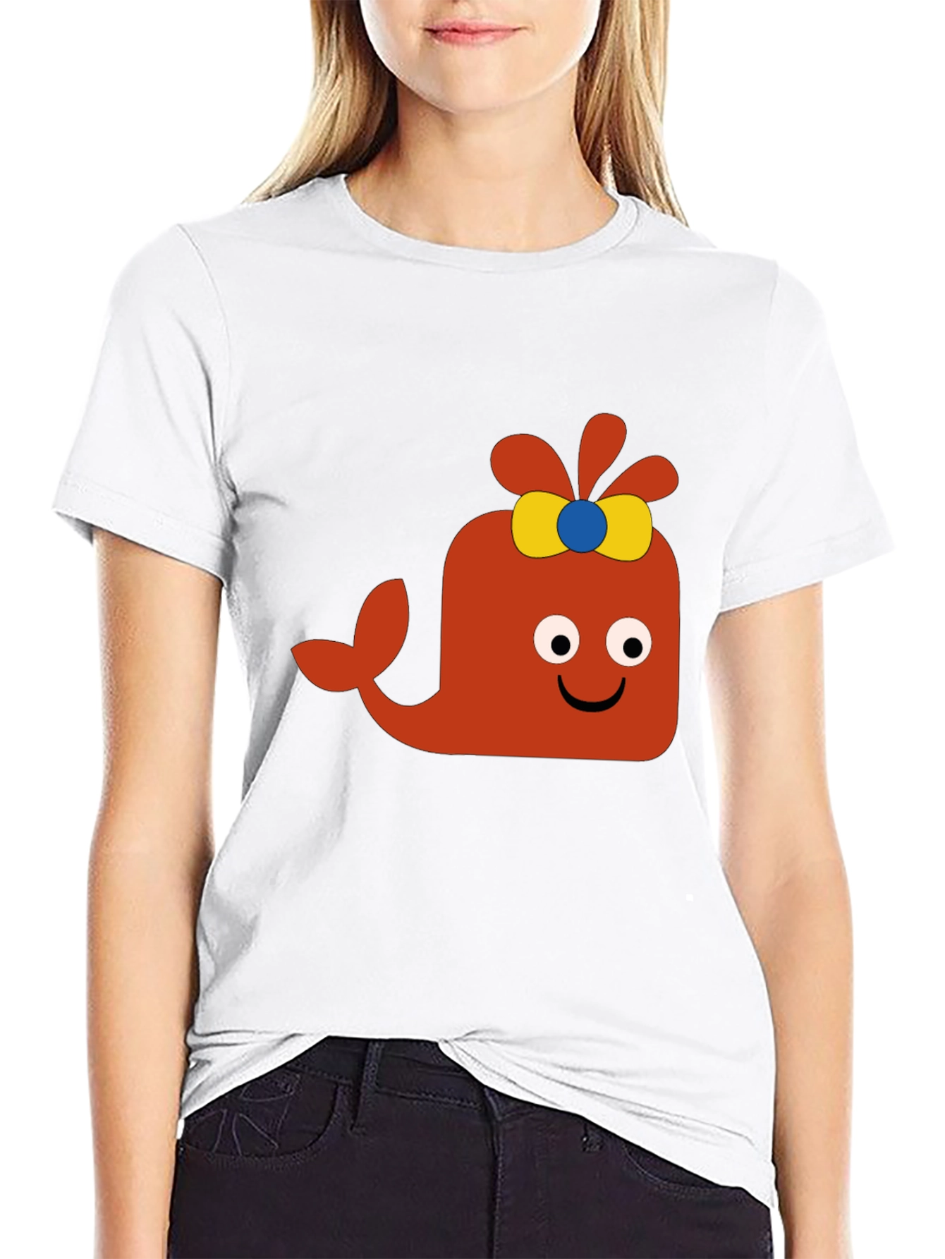 Black Fun Cartoon Whale Graphic Tee - Black Cotton Blend view 9