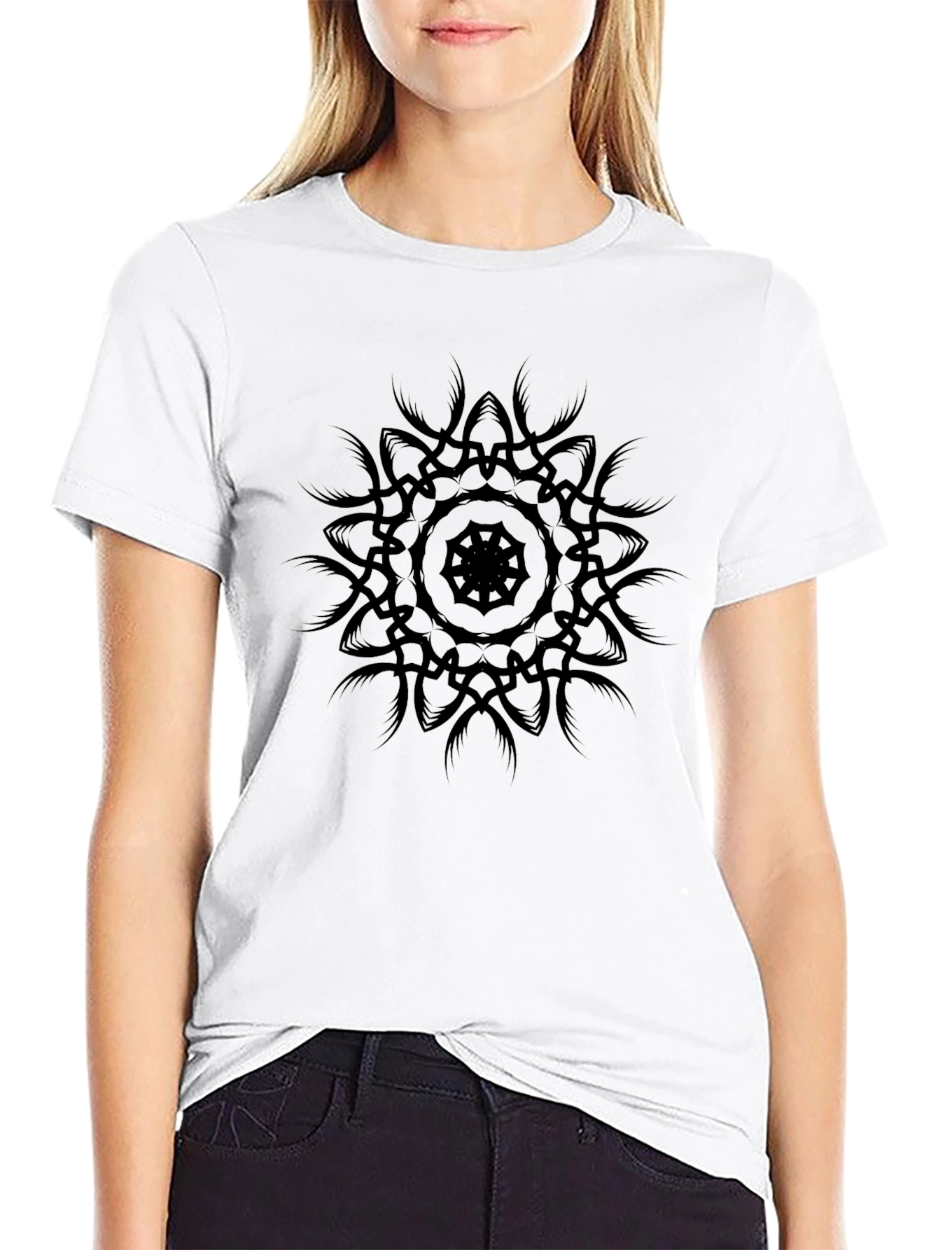 Black Men's Black Graphic Tee - Mandala Design view 9