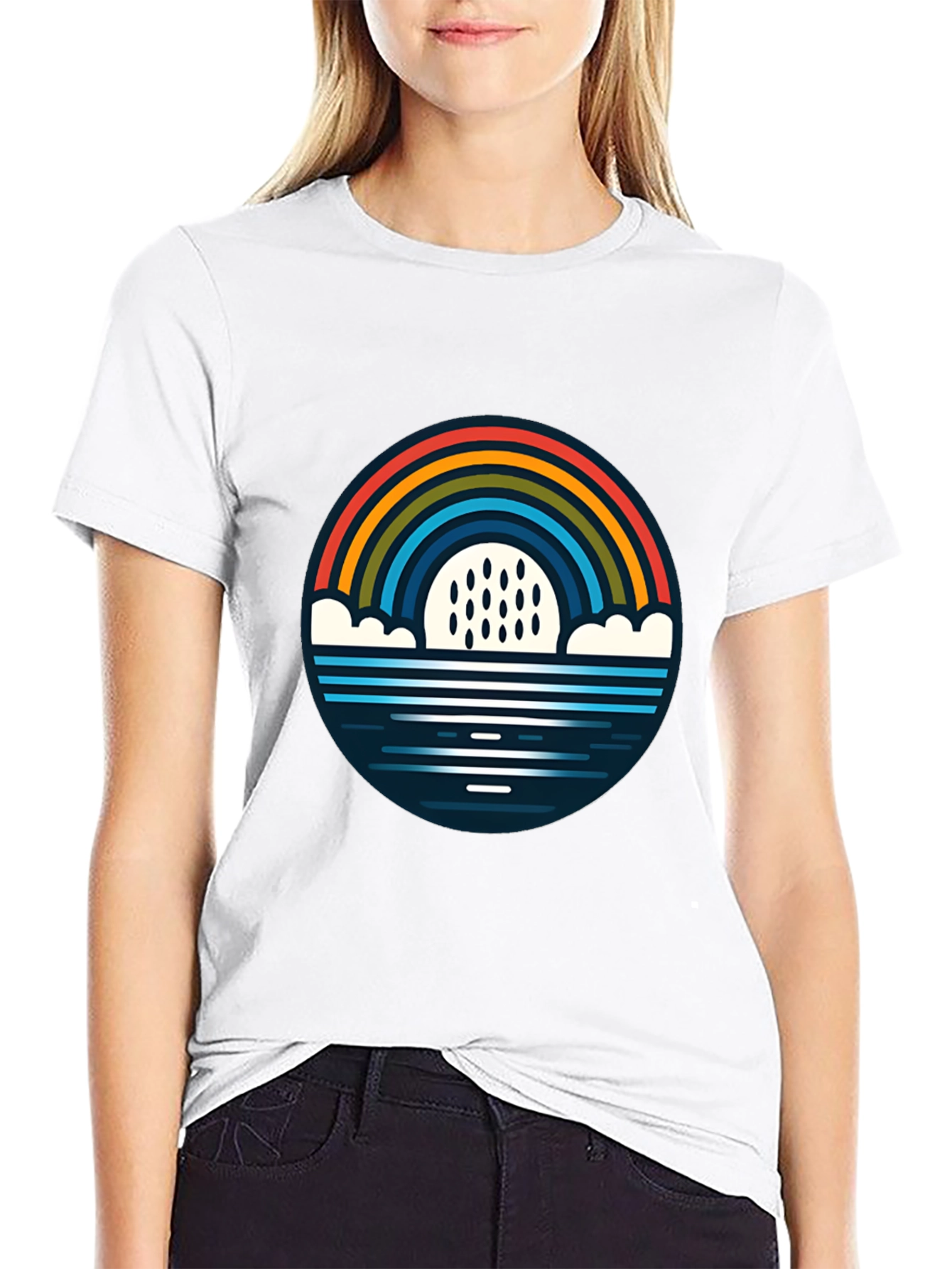 Black Rainbow & Rain Graphic Black T-Shirt view 9