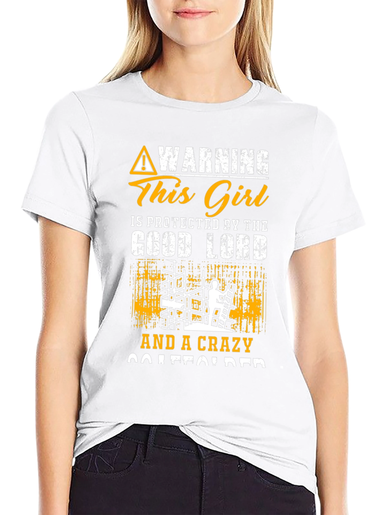 Black Warning This Girl Protected by Good Lord & Crazy Scaffolder T-Shirt view 9