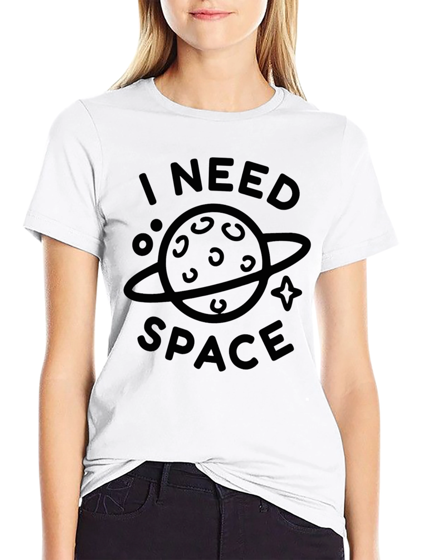 Black I Need Space Graphic T-Shirt - Black Casual Tee view 9