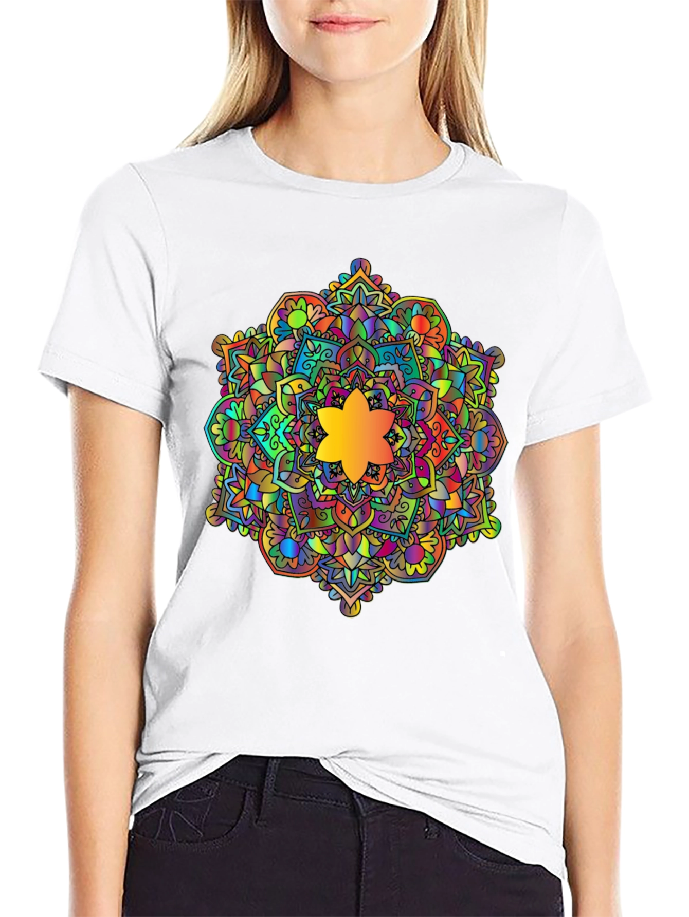 Black Vibrant Mandala Graphic Black T-Shirt view 9