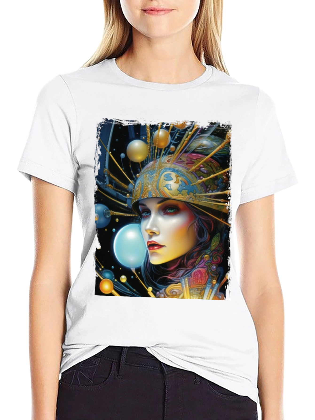 Black Surreal Woman Graphic Tee - Black view 9