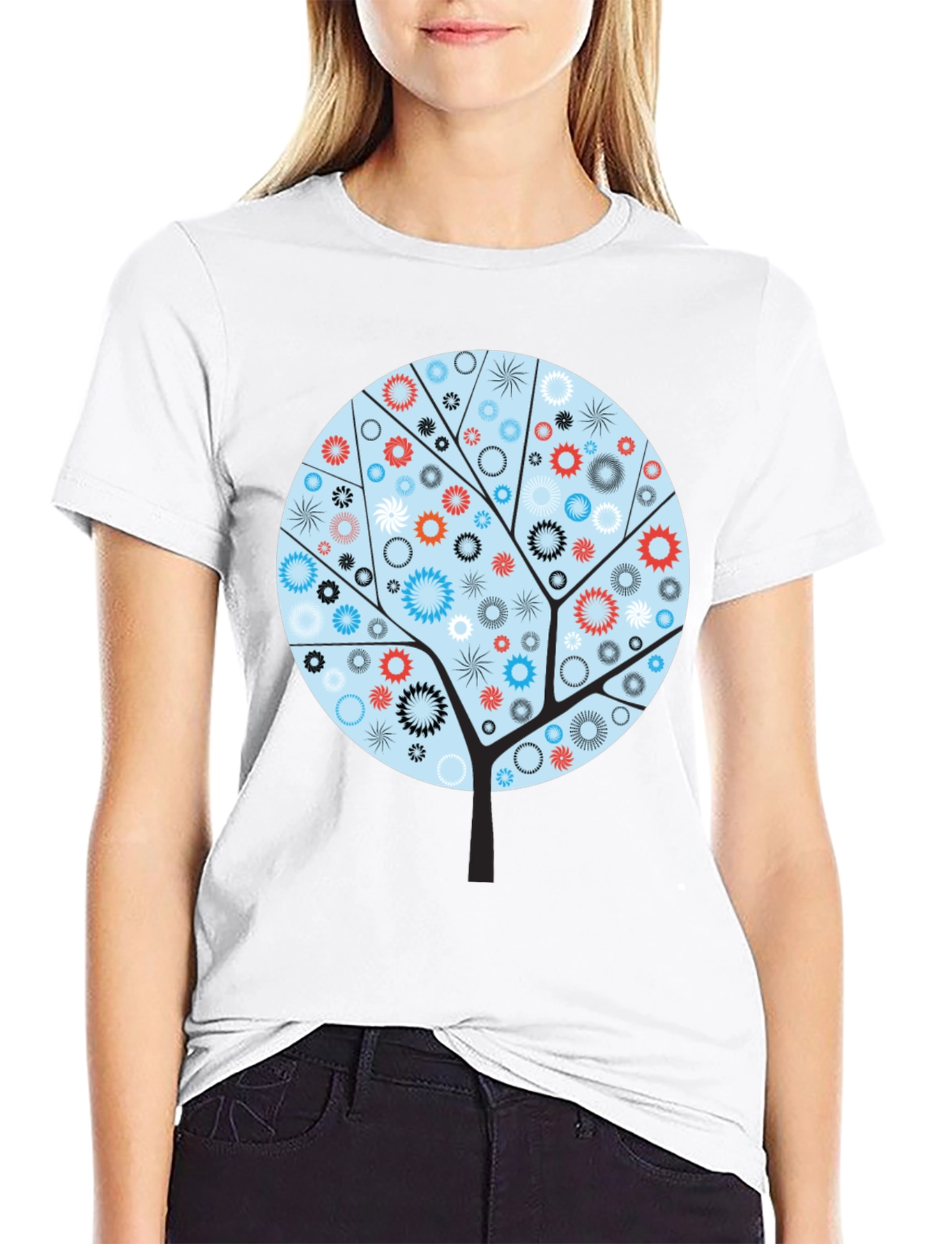 Black Abstract Floral Tree Graphic Tee - Modern Style view 9