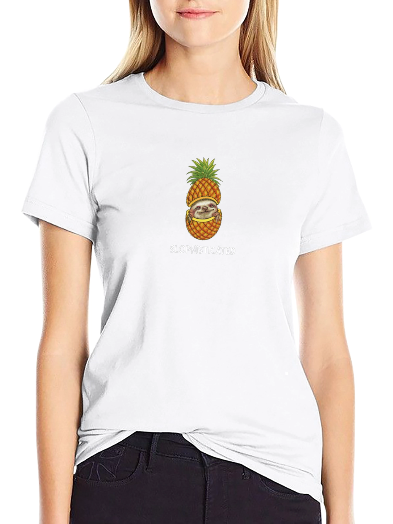 Black Sloth Pineapple Graphic Tee - Slophisticated Style view 9