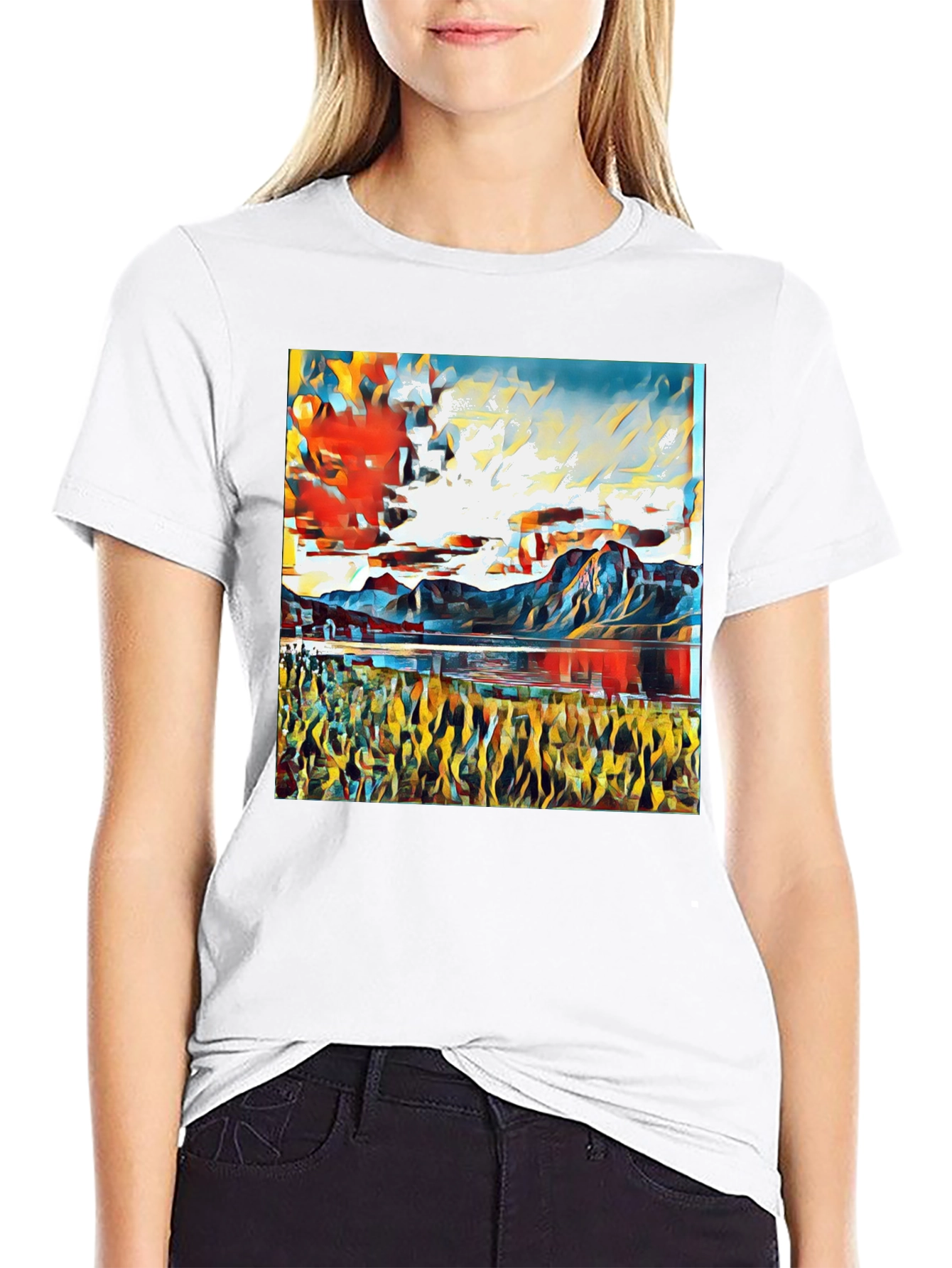 Black Abstract Landscape Graphic Tee - Stylish Art Shirt view 9