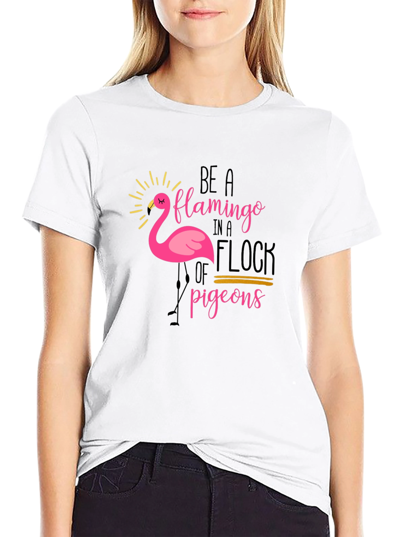 Black Be a Flamingo T-Shirt - Unique Graphic Tee view 9