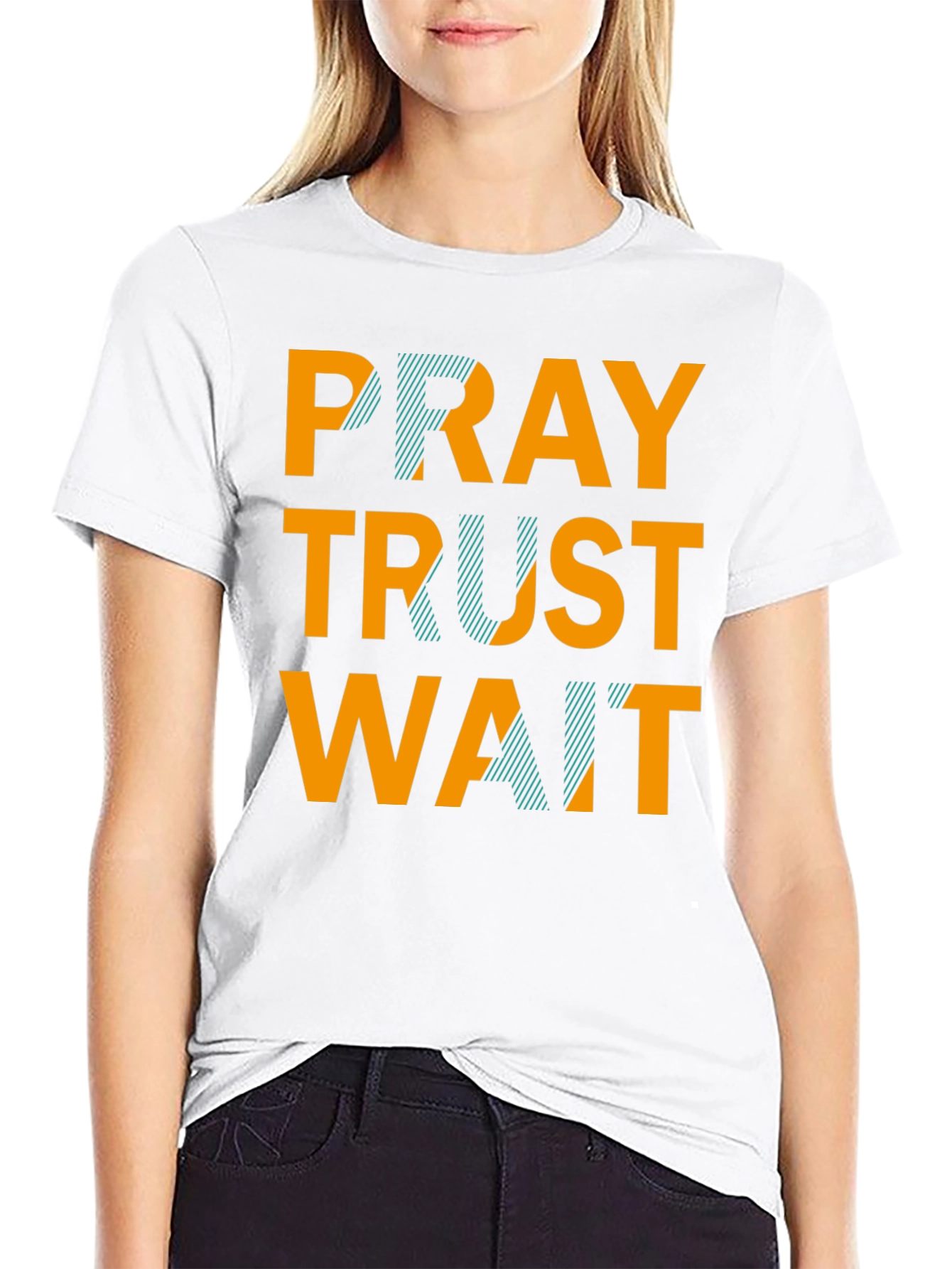 Black Pray Trust Wait Graphic Tee - Black Casual T-Shirt view 9