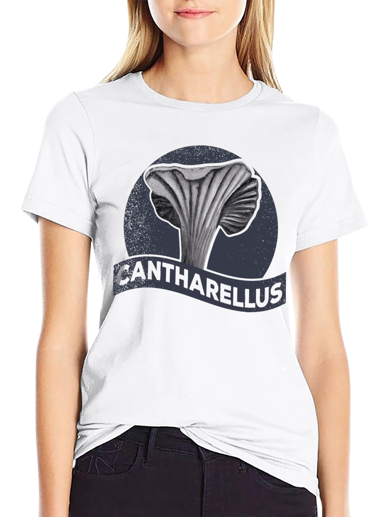 Black Cantharellus Mushroom Graphic Tee view 9