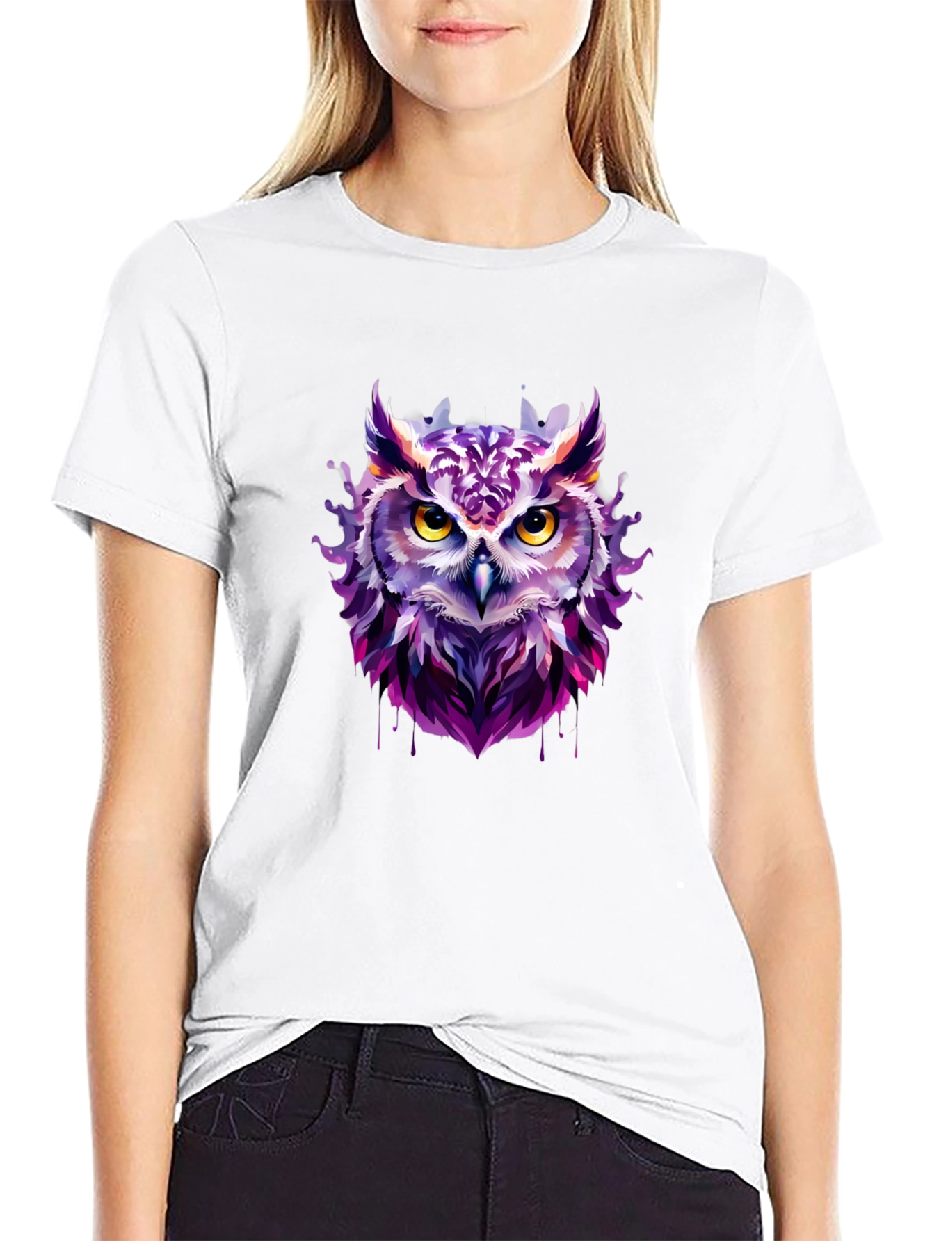 Black Artistic Owl Graphic Tee - Unique Design view 9