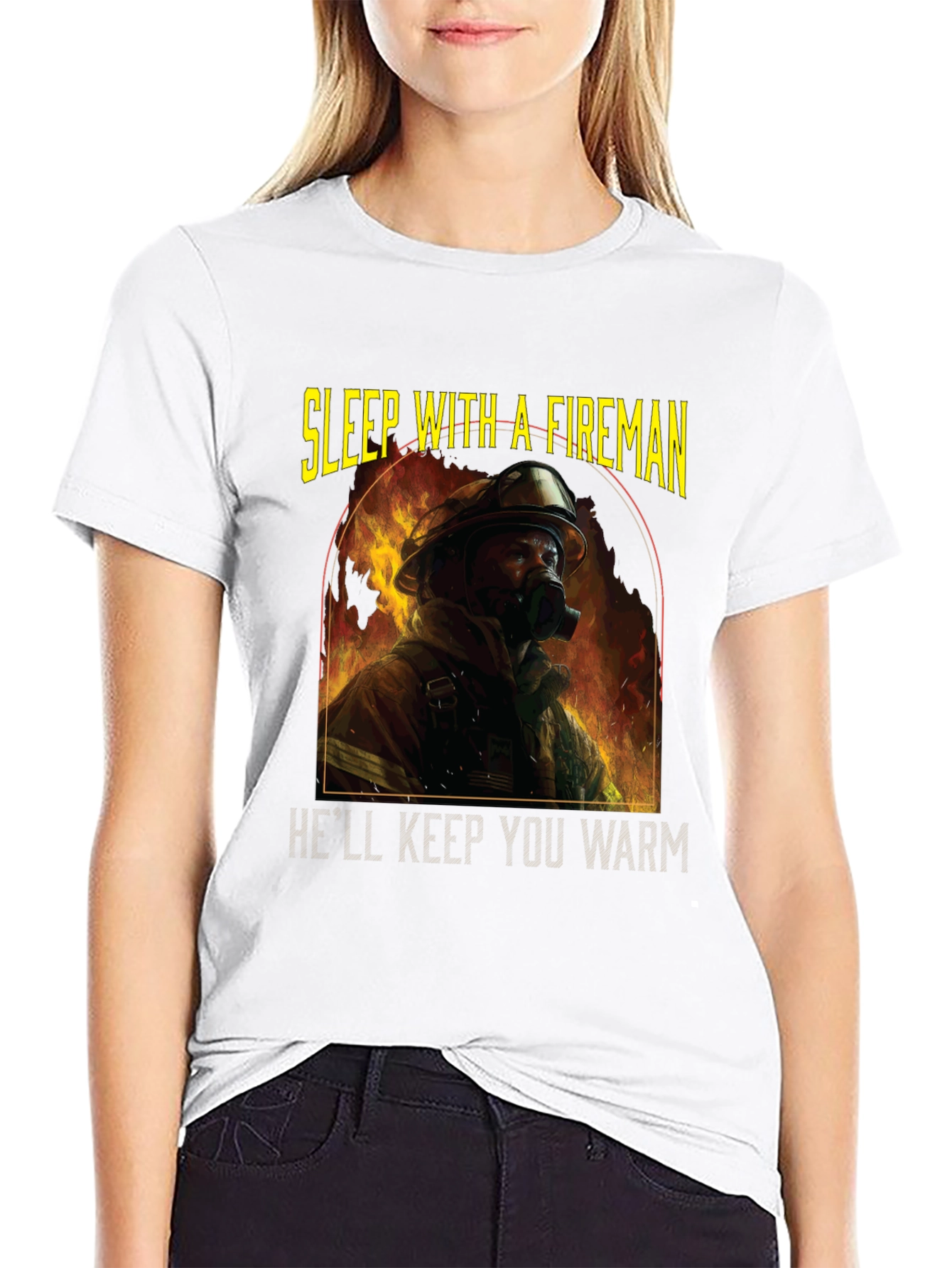Black Fireman Graphic T-Shirt - Sleep With A Fireman view 9