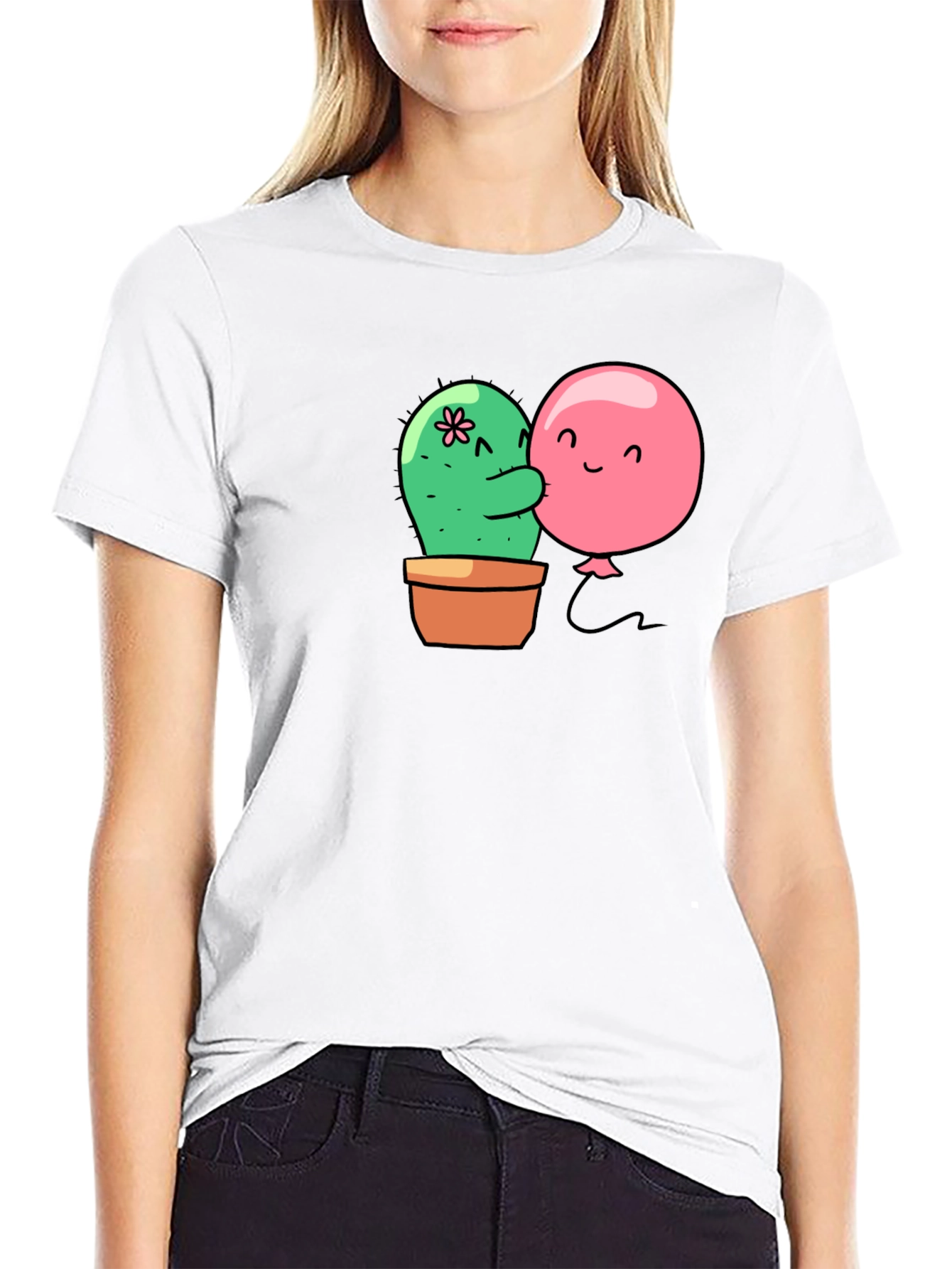 Black Cactus & Balloon Hug Black T-Shirt view 9