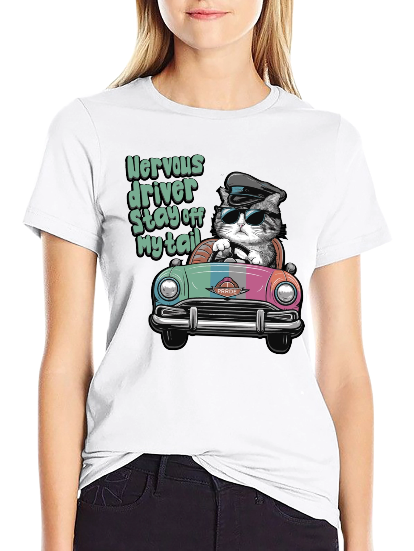 Black Nervous Driver Cat T-Shirt view 9