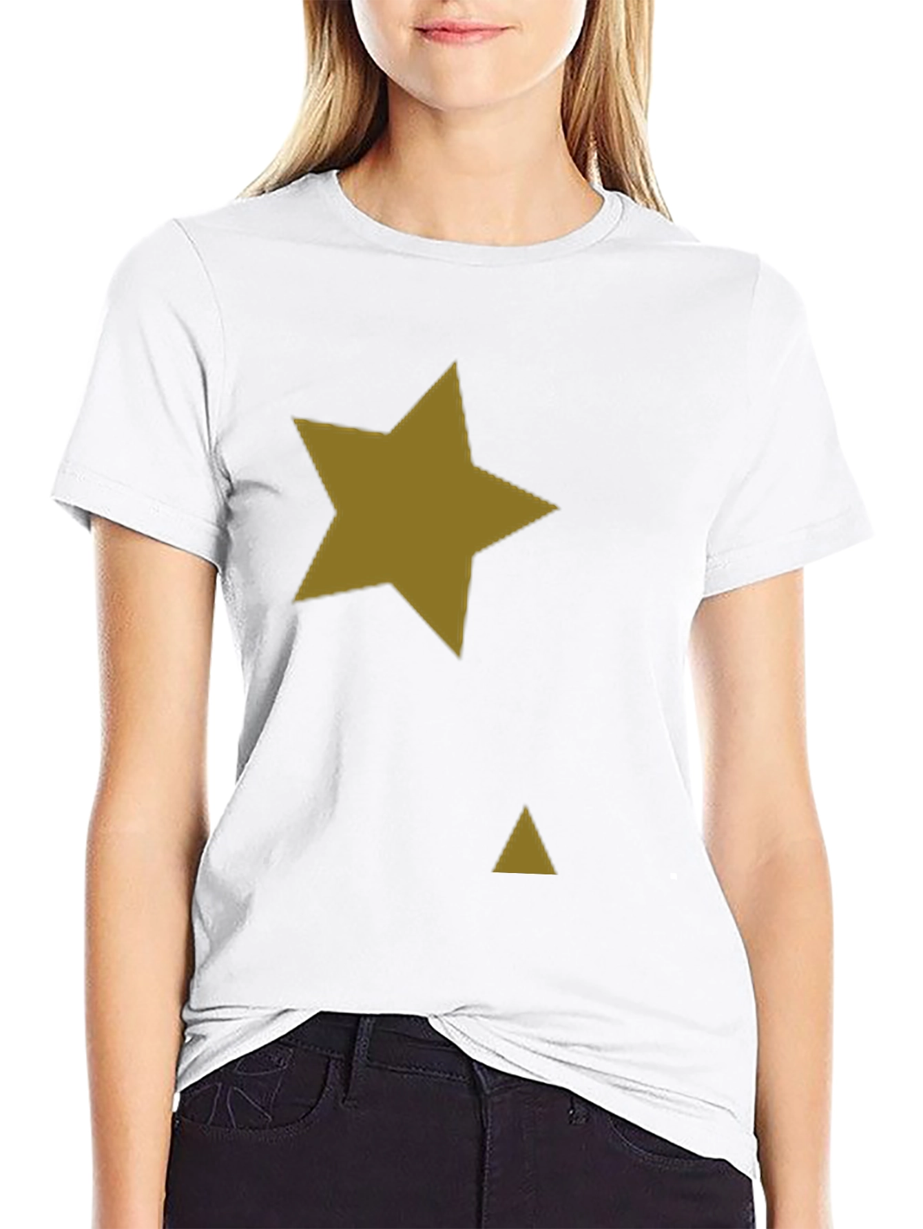 Black Black Tee with Gold Star & Triangle Graphic Print view 9