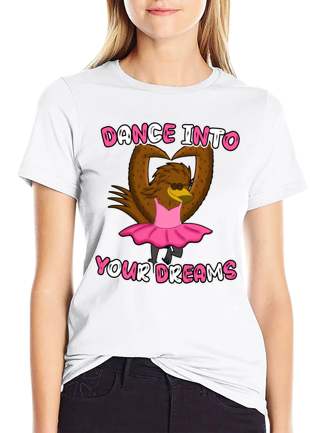 Black Dance Dreams T-Shirt: Ballerina Cartoon Bird Tee view 9