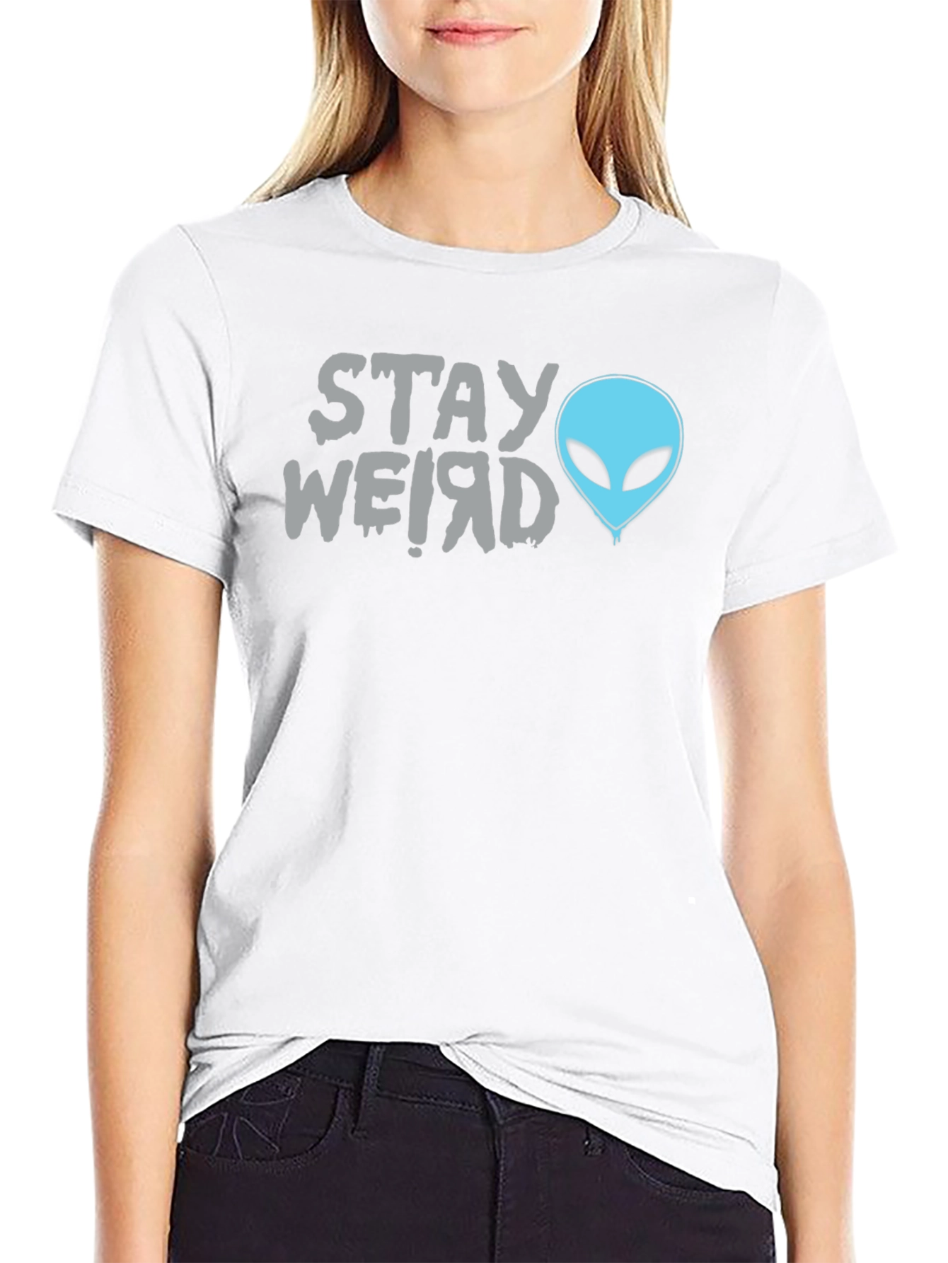 Black Stay Weird Alien Graphic Tee - Black Cotton T-Shirt view 9