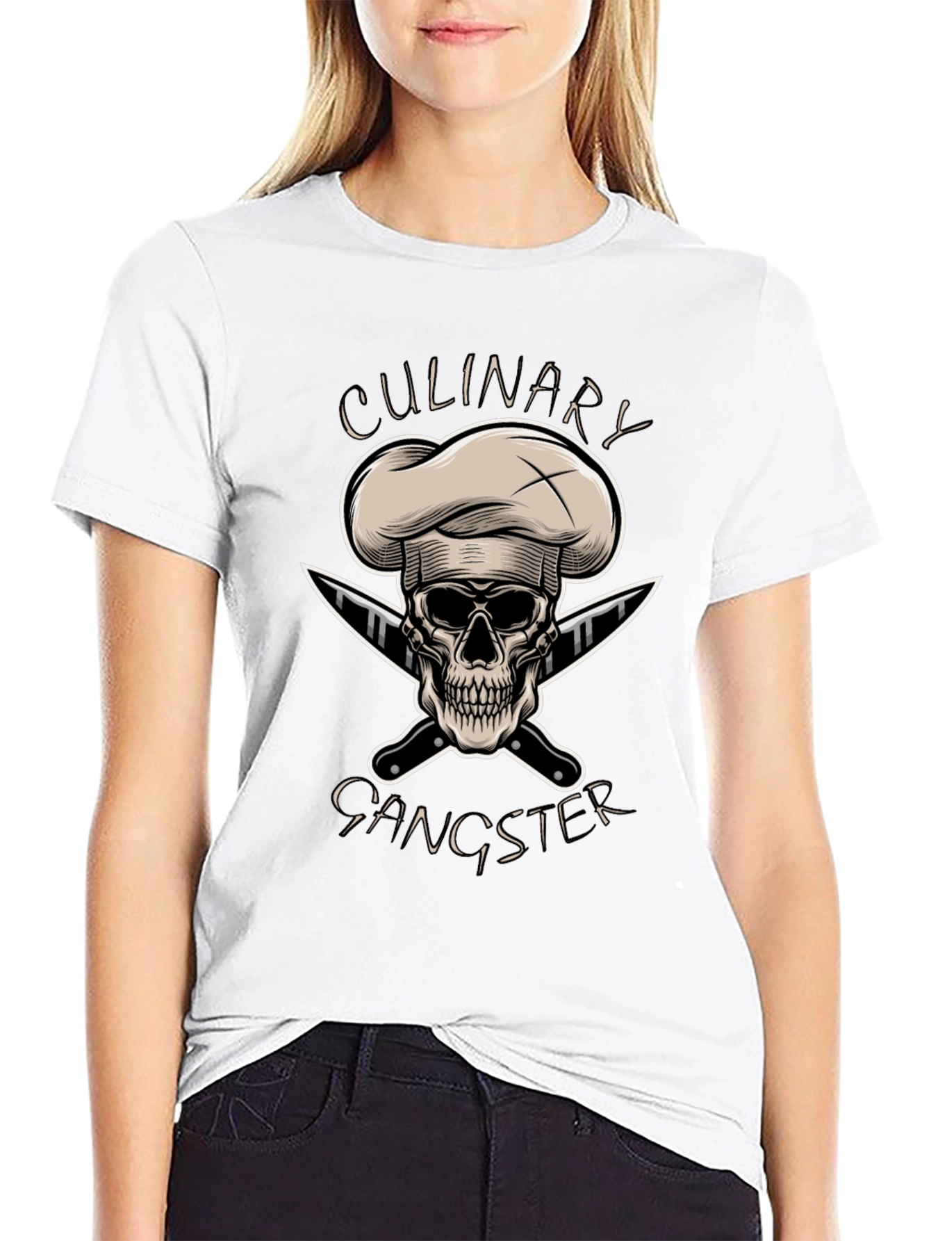 Black Culinary Gangster T-Shirt - Chef Skull Design view 9