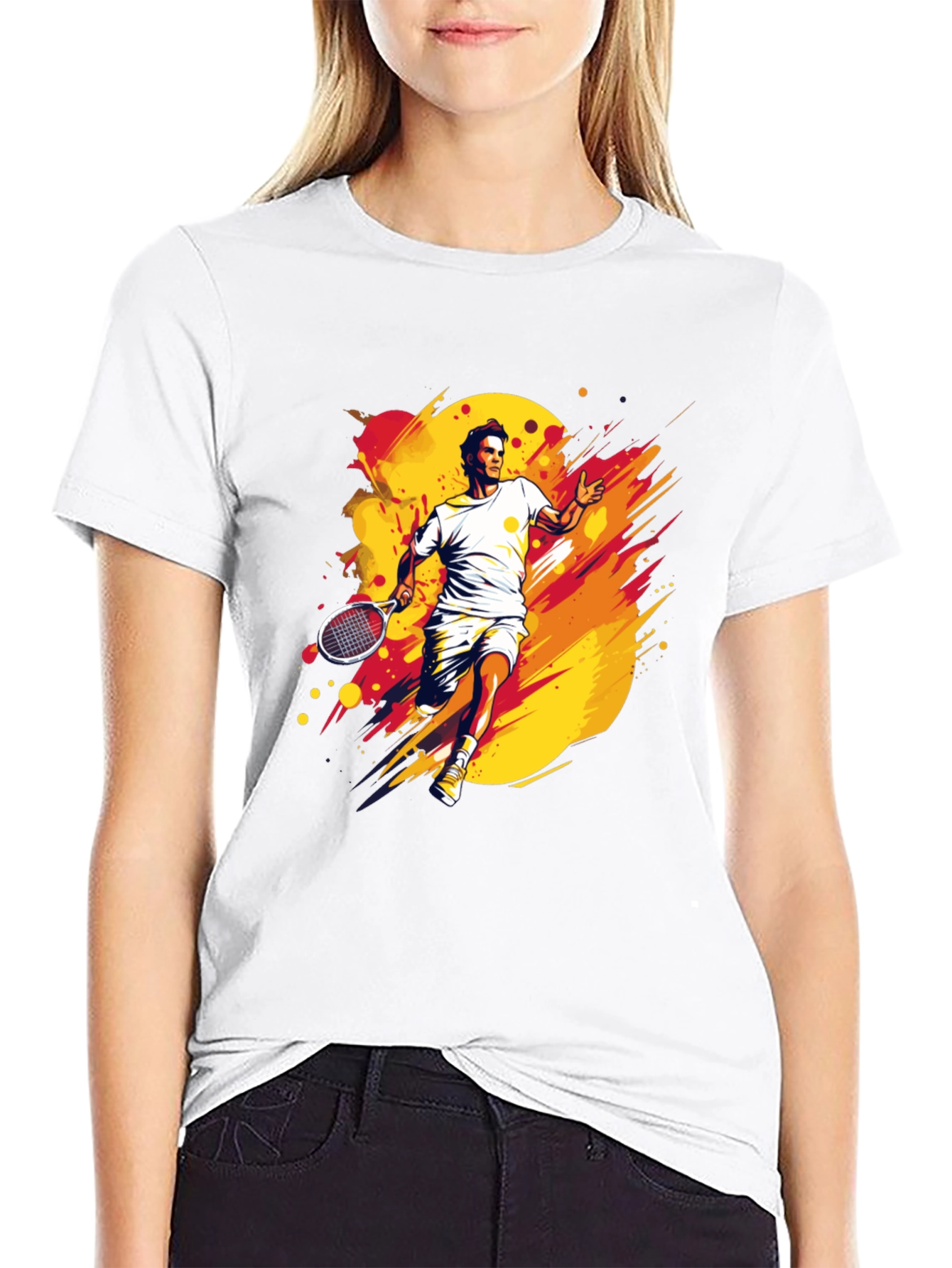 Tennis Player Graphic T-Shirt - Black Casual Tee - 9