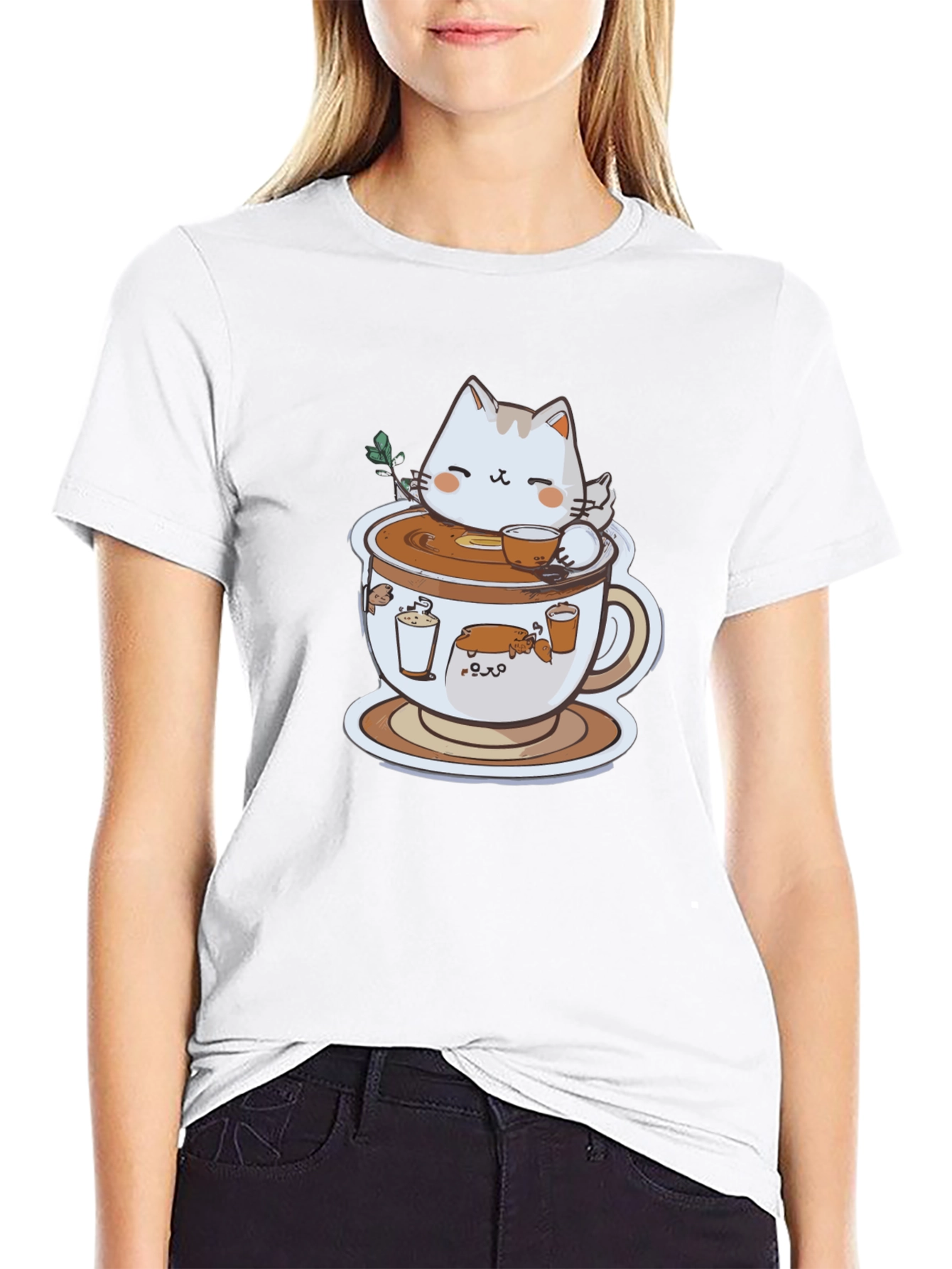 Black Cat in Coffee Cup Graphic Tee view 9