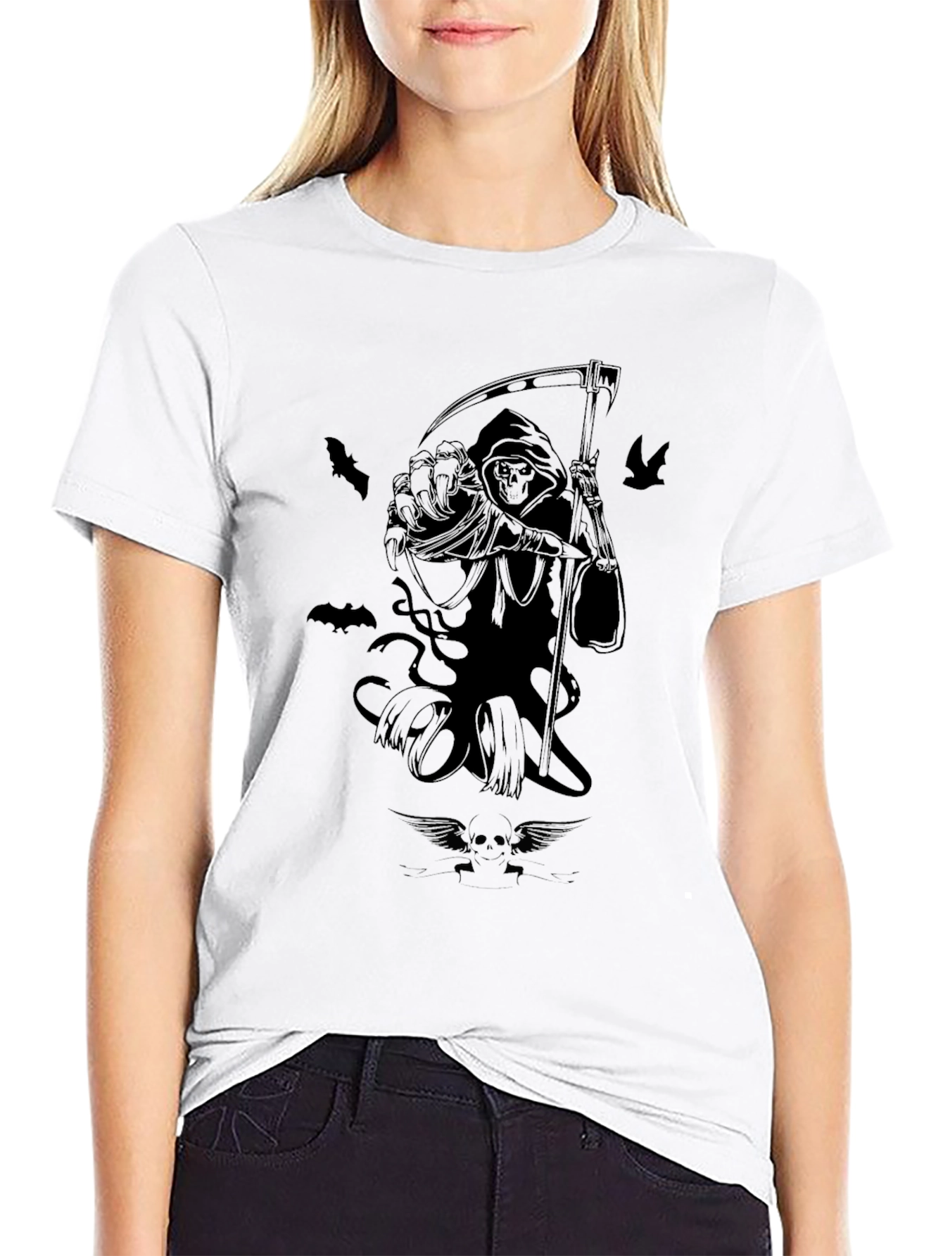 Black Grim Reaper Graphic Print Black T-Shirt view 9
