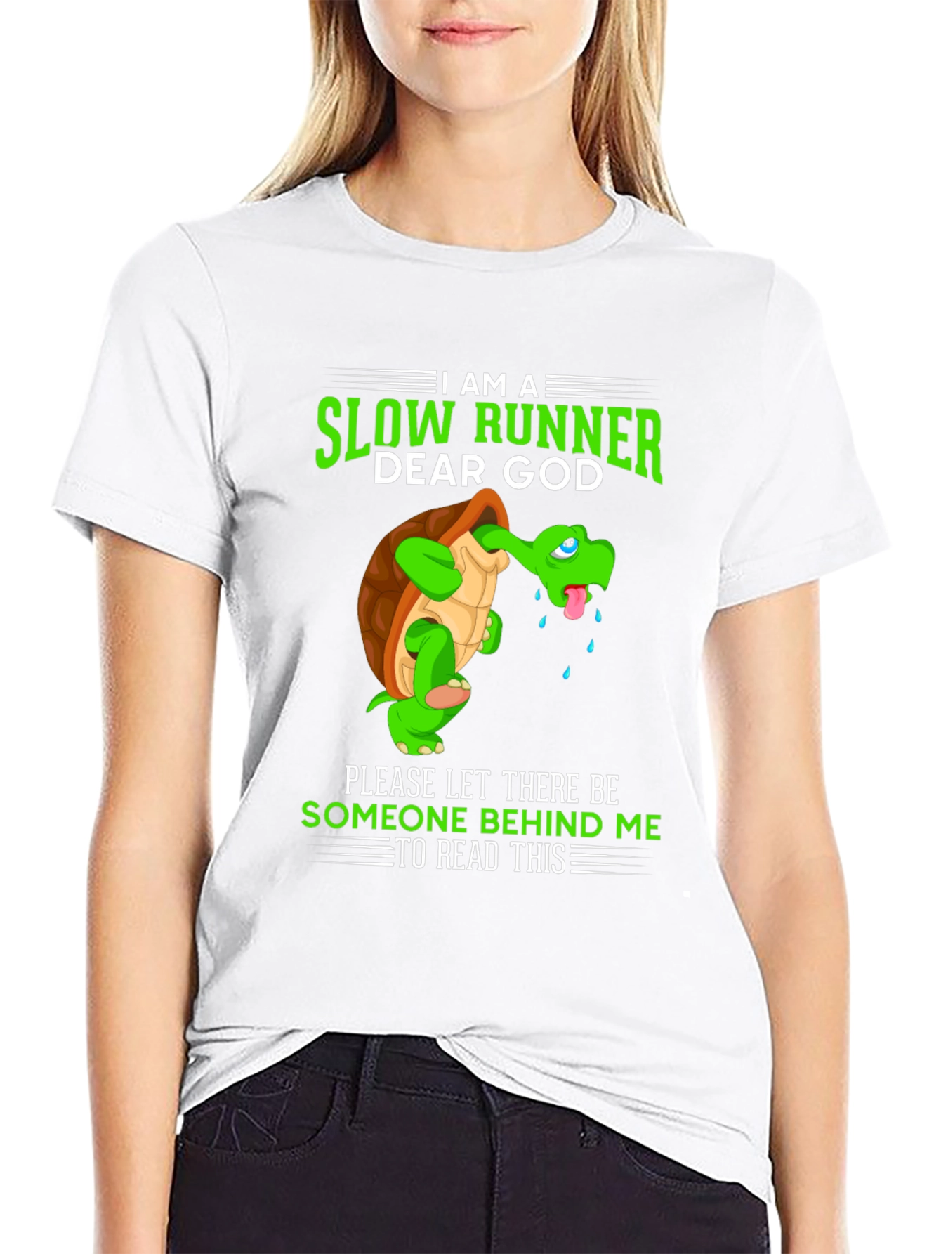 Black I am a Slow Runner T-Shirt - Funny Turtle Design view 9