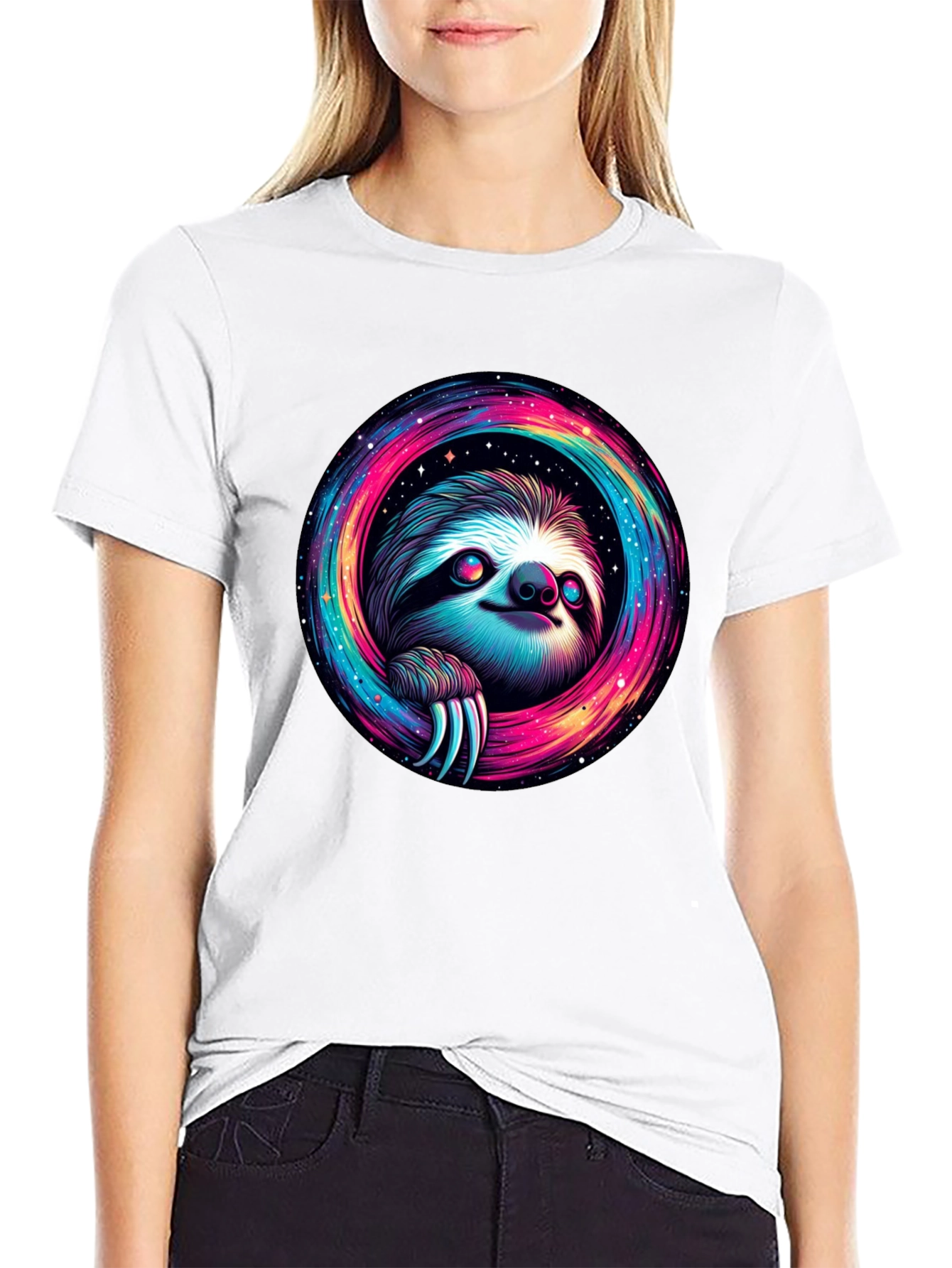 Black Cosmic Sloth Graphic Tee - Unisex Black T-Shirt view 9
