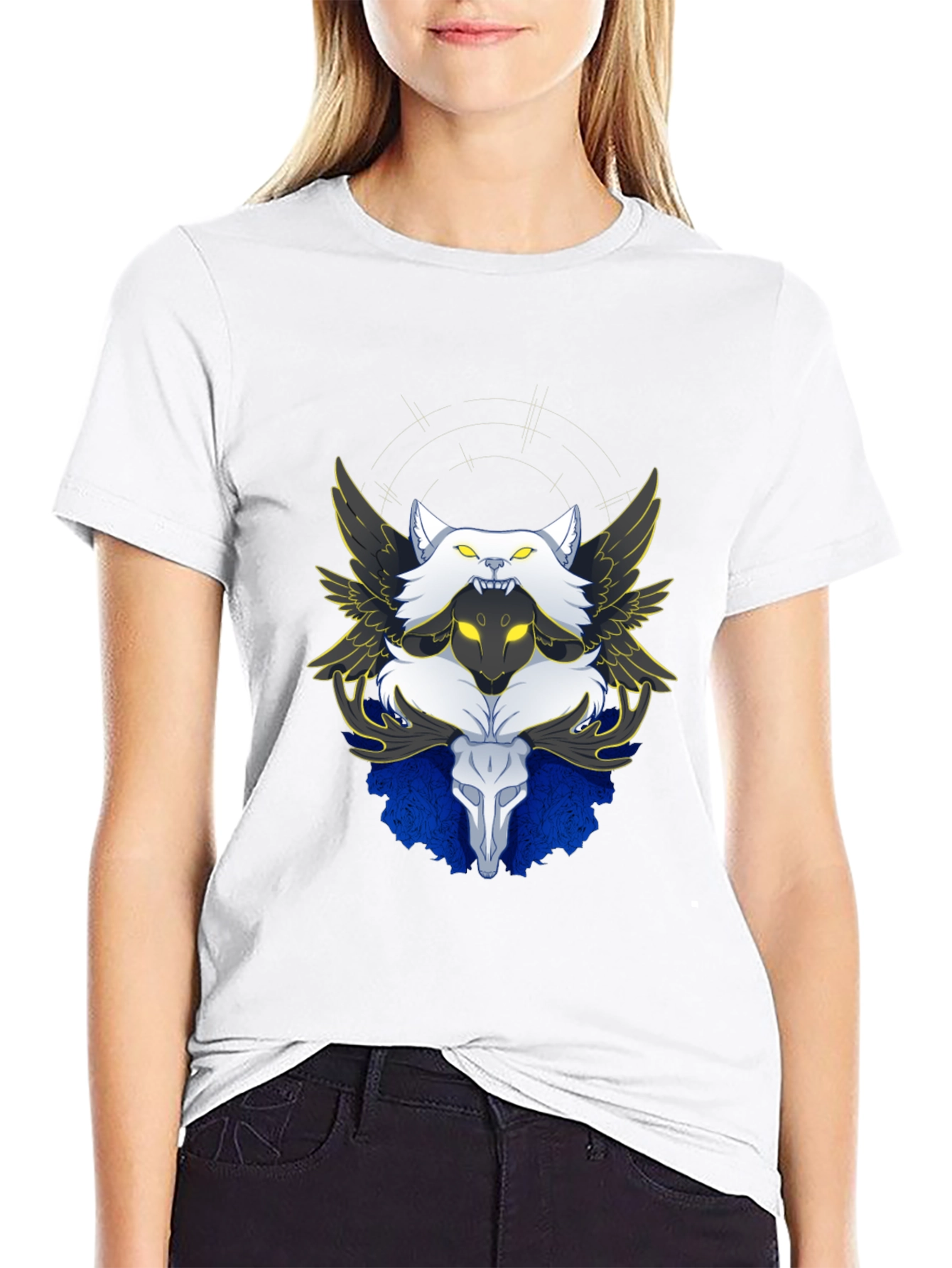 Black Winged Wolf & Skull Graphic Tee - Unique Design view 9