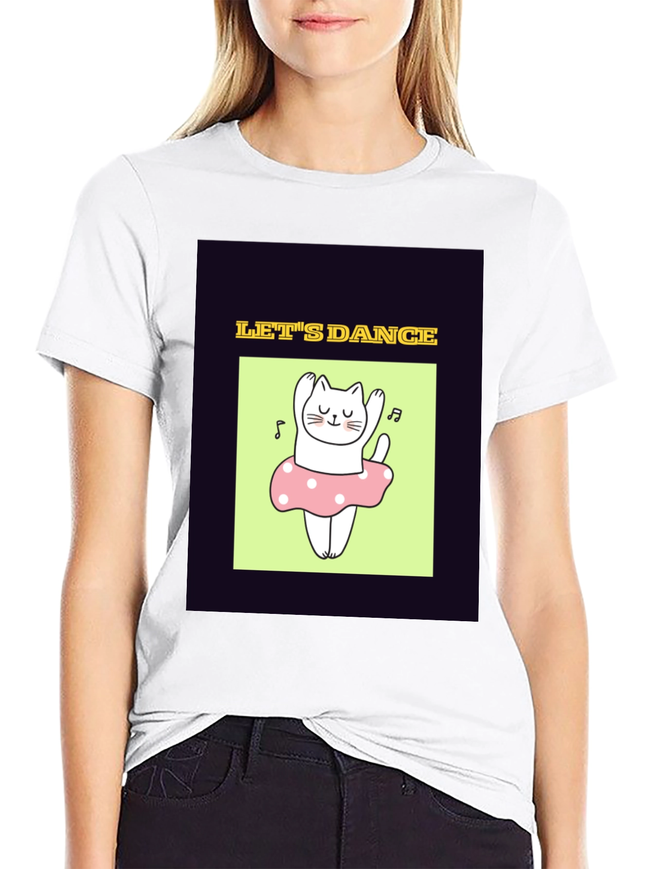 Black Dancing Cat Graphic Tee - Black Unisex T-Shirt view 9