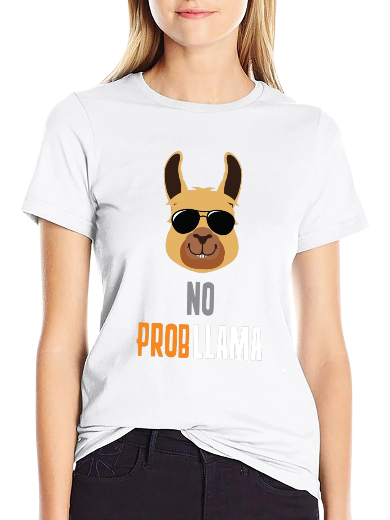 Black No Probllama T-Shirt - Cool Llama with Shades view 9