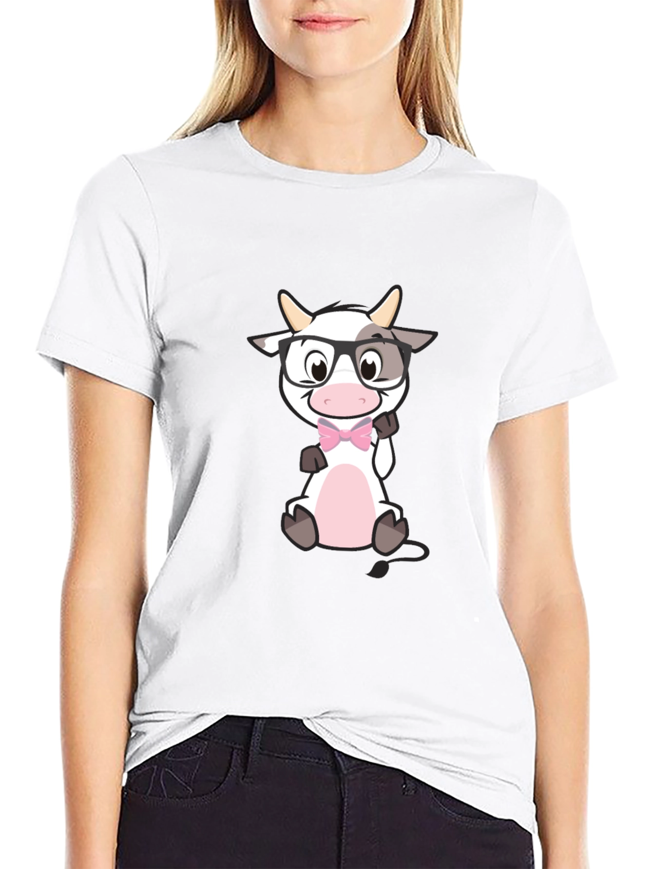 Black Funny Cow with Glasses Black T-Shirt view 9