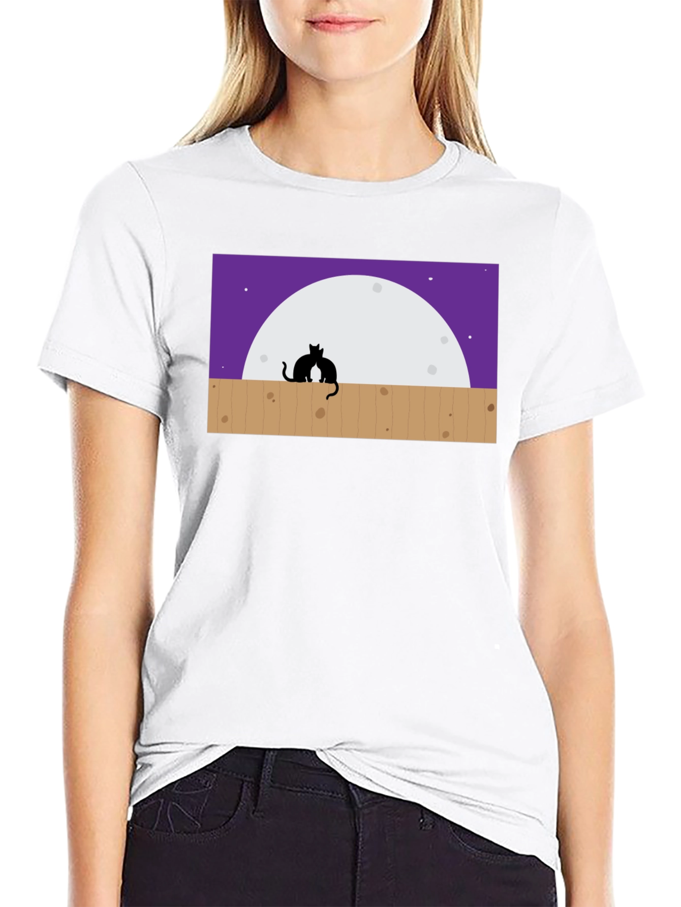 Black Cats on Fence Moon T-Shirt view 9