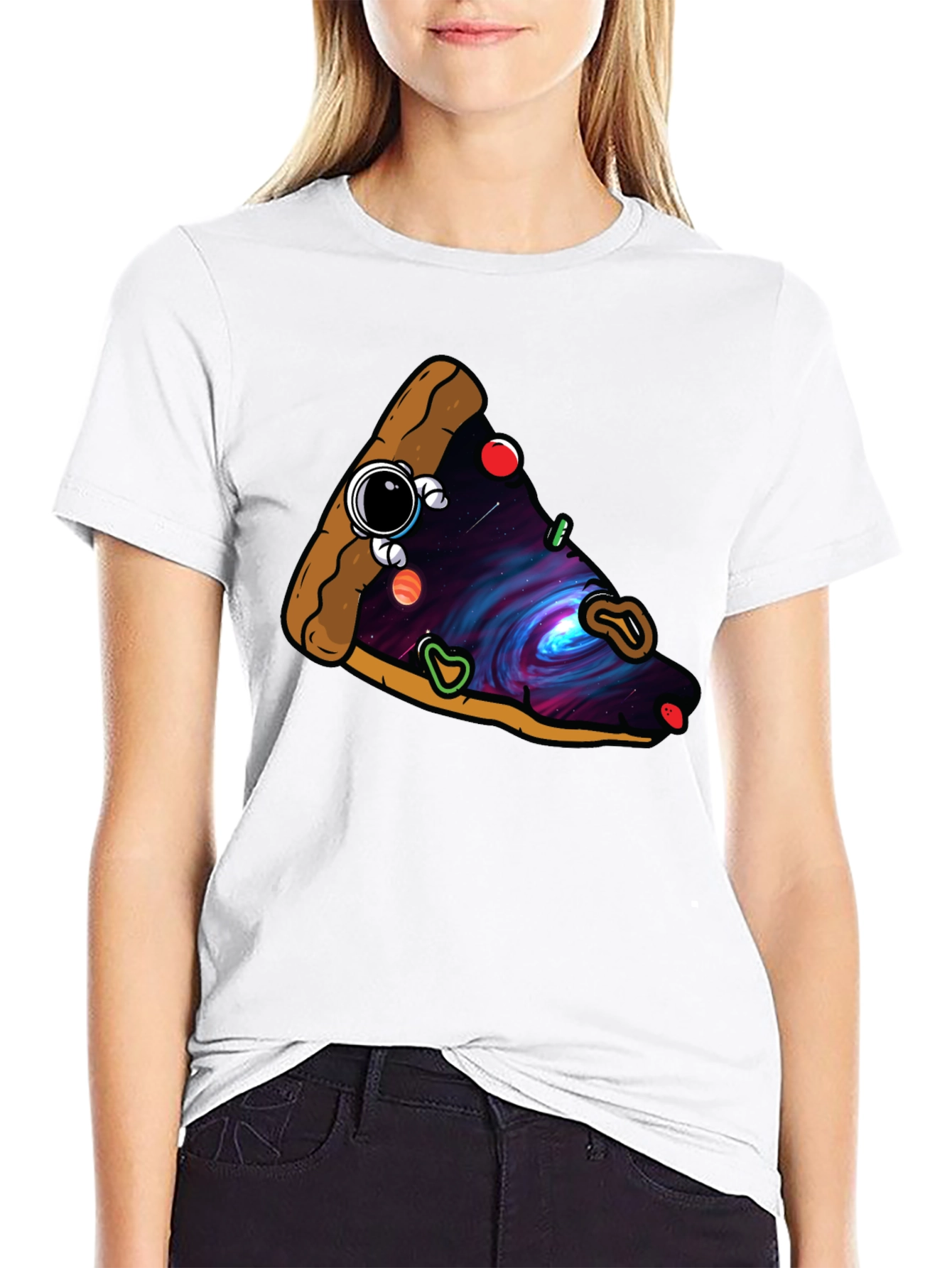 Black Cosmic Pizza Slice Graphic Tee - Unique Design view 9