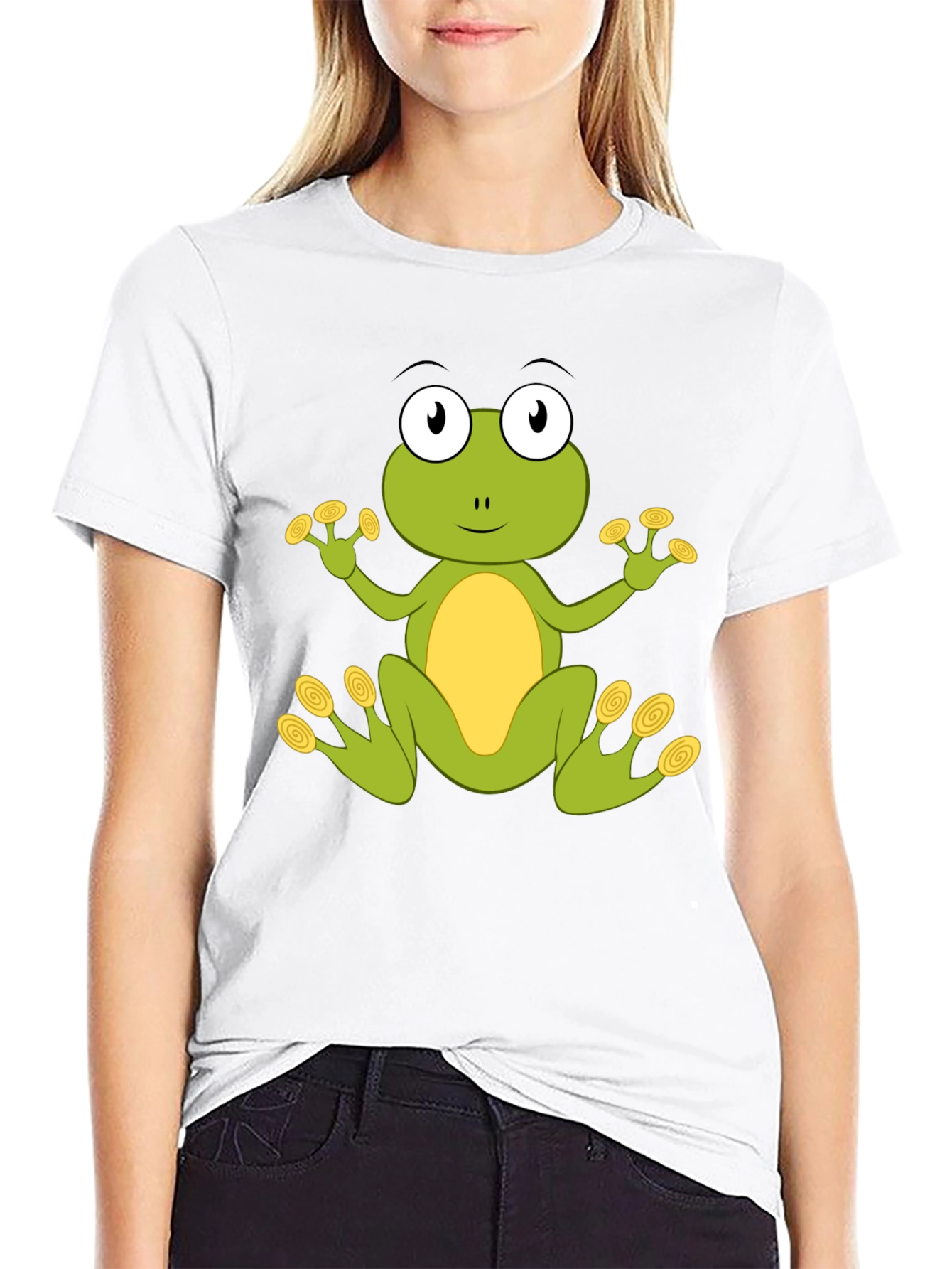 Black Cute Frog Graphic T-Shirt - Black Cotton Blend view 9