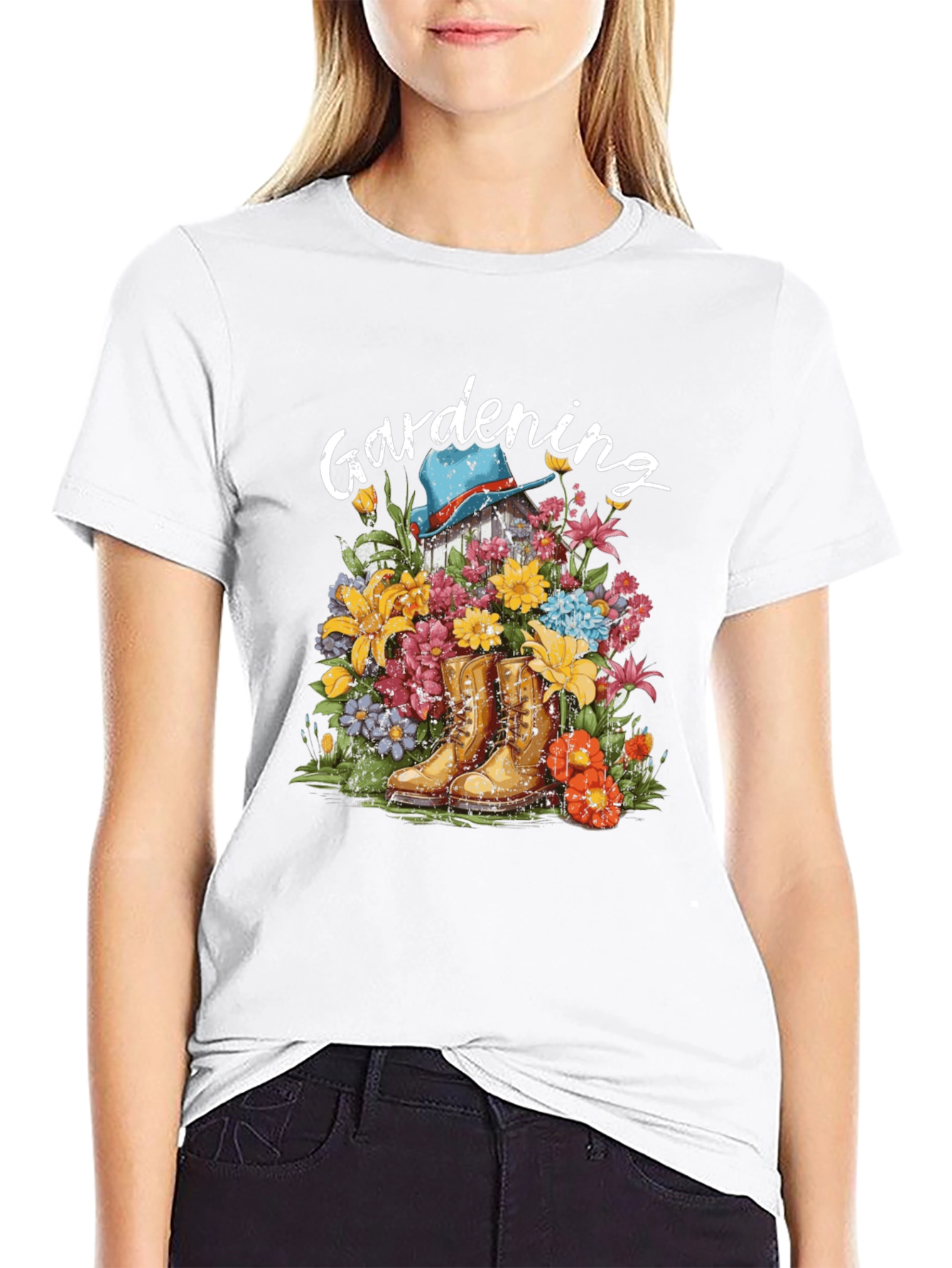 Gardening T-Shirt with Boots and Flowers Design - 9