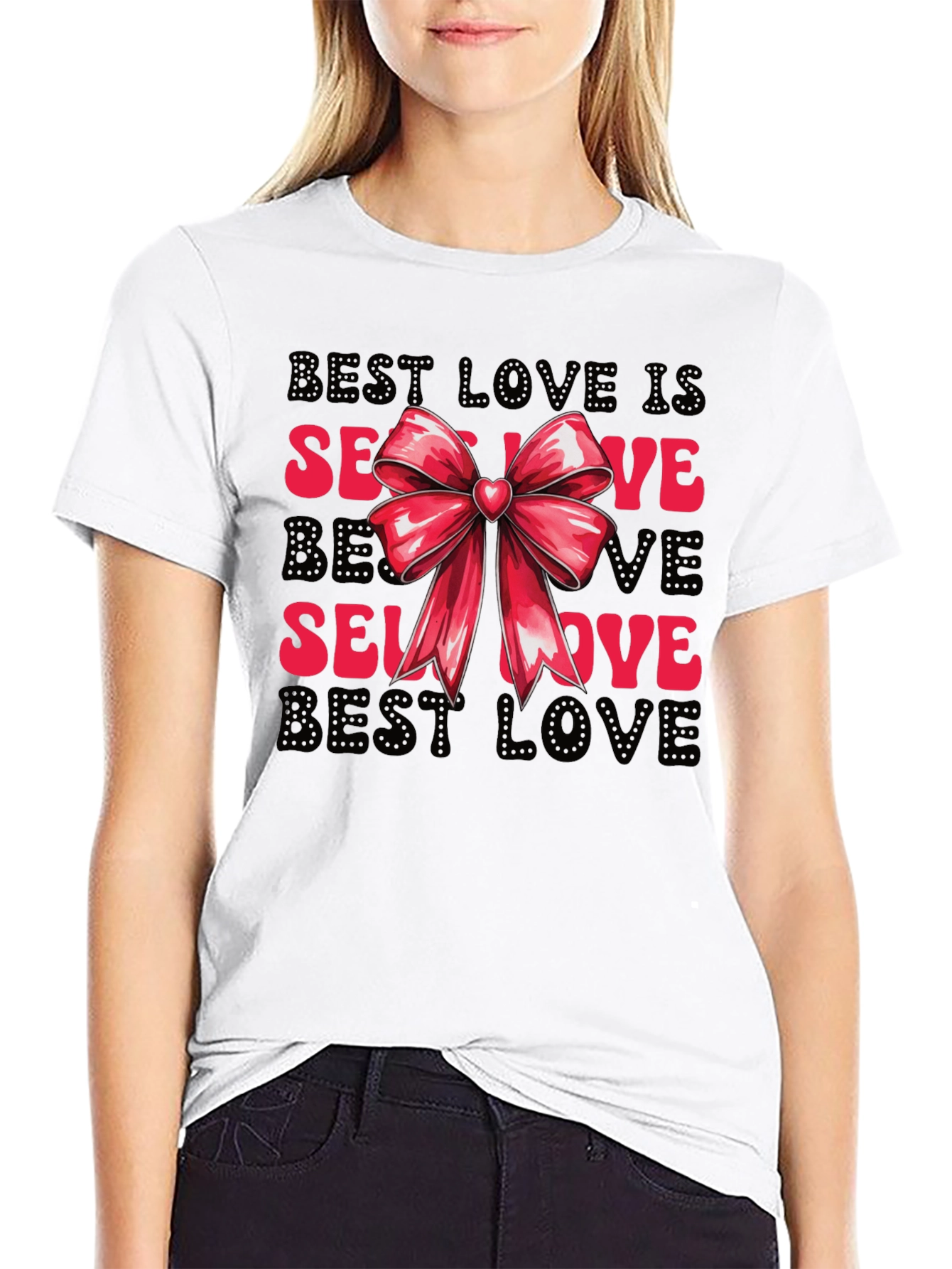 Black Self Love T-Shirt with Bow - Black view 9
