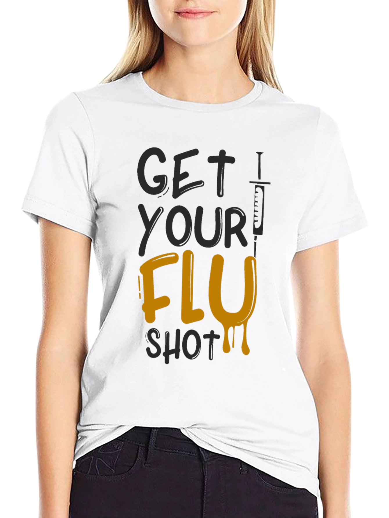 Black Get Your Flu Shot T-Shirt - Black Novelty Tee view 9