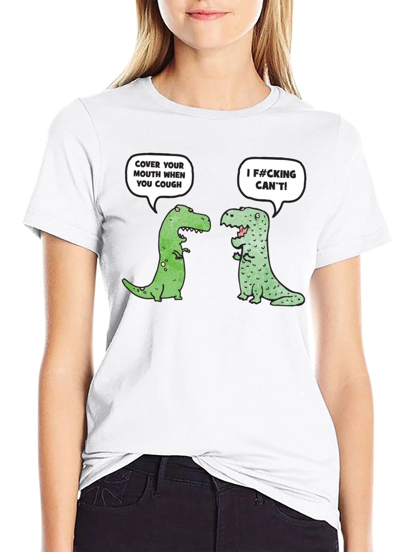 Black Funny Dinosaur Cough Cover T-Shirt view 9